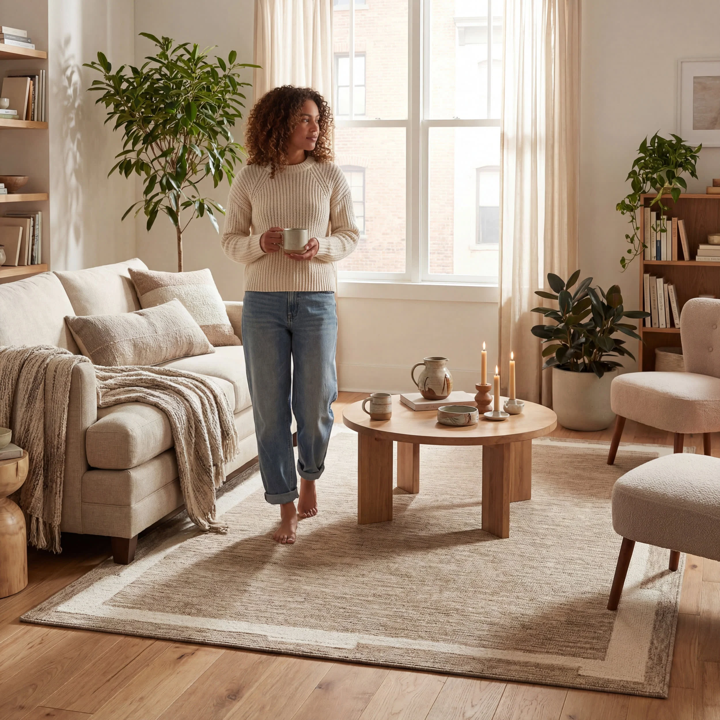 Suna Wool Modern Transitional Rug | Sand - Image 9