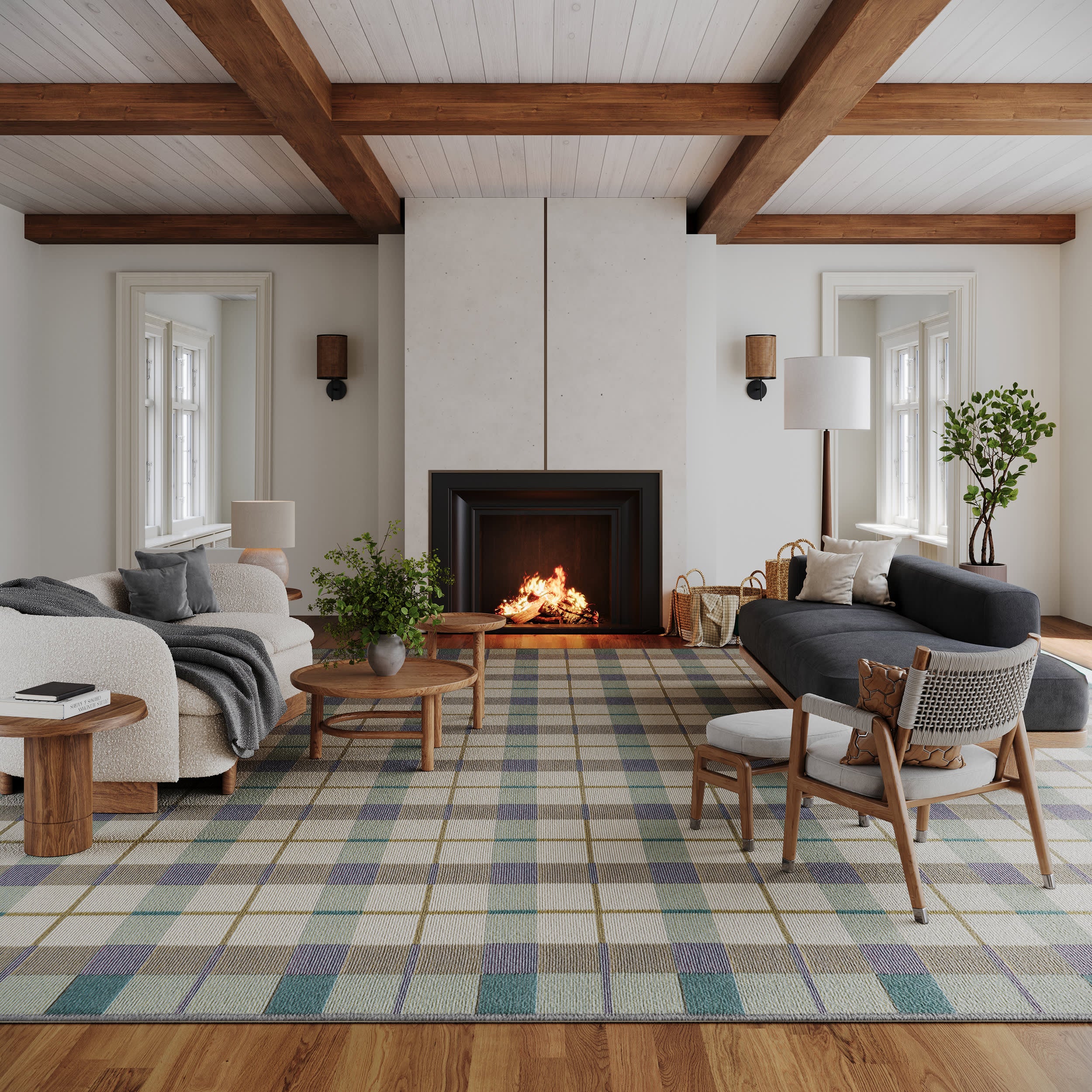 Sundara Modern Plaid Indoor/Outdoor Rug | Blue Multi - Image 2