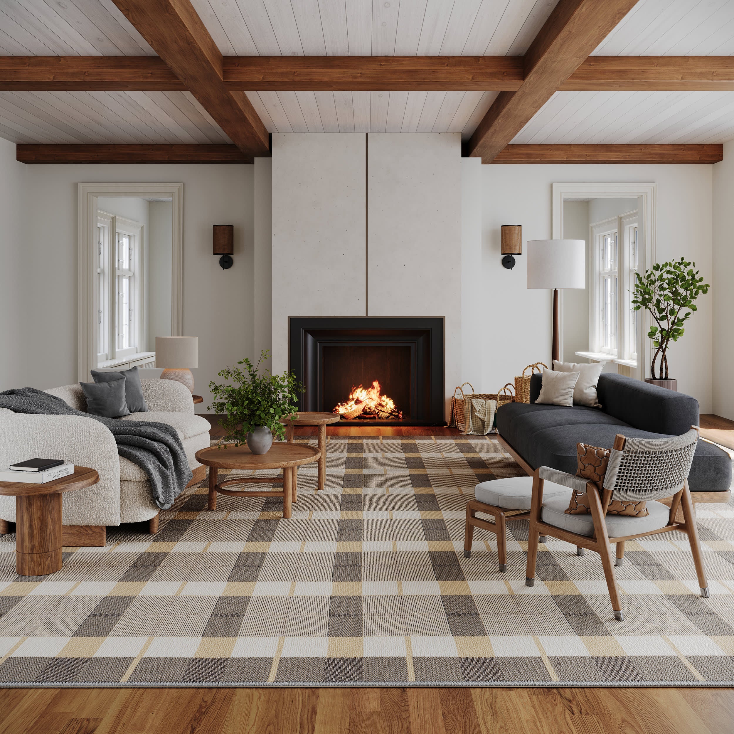 Sundara Modern Plaid Indoor/Outdoor Rug | Grey Multi - Image 2