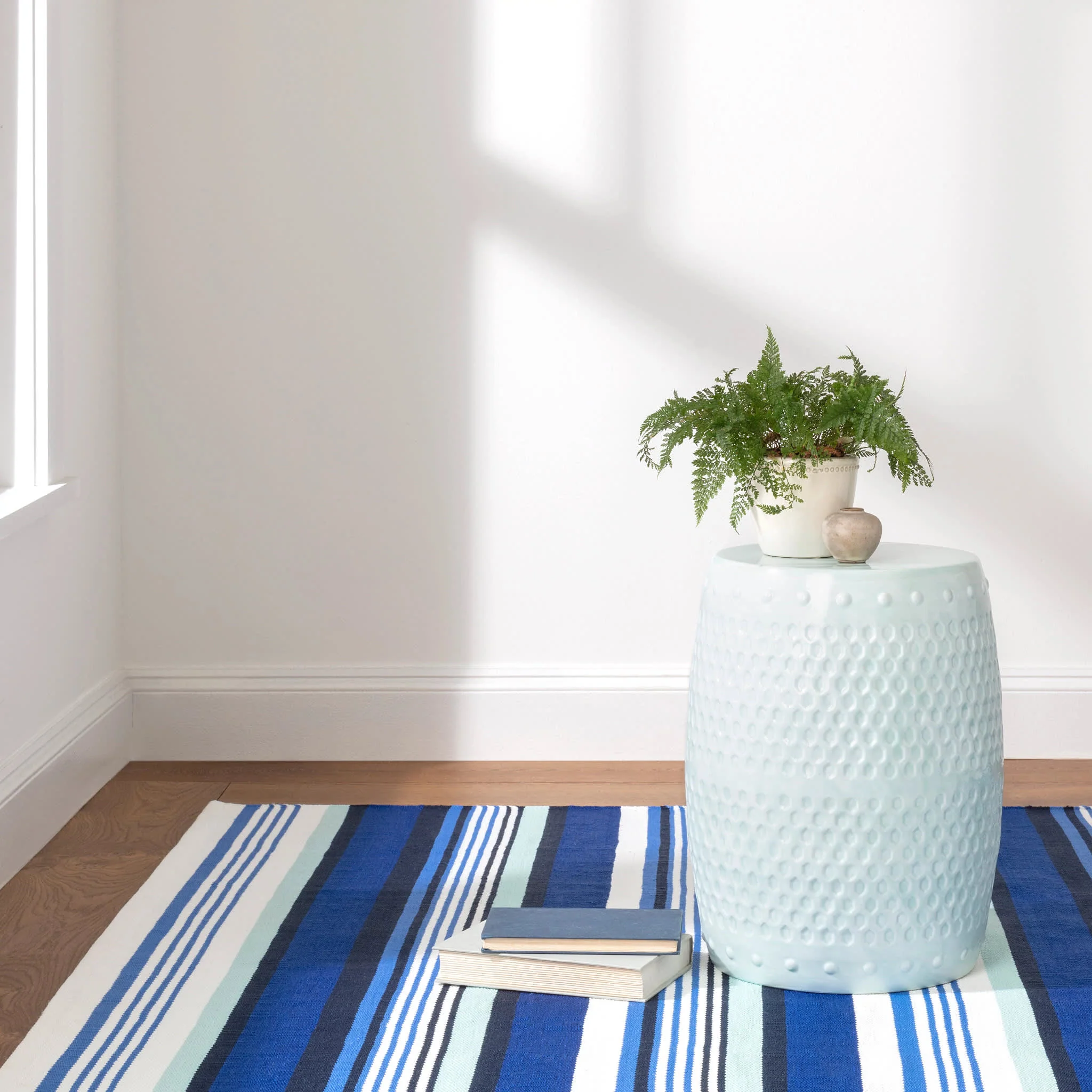Sunny Stripe Handwoven Indoor/Outdoor Rug | Blue - Image 2