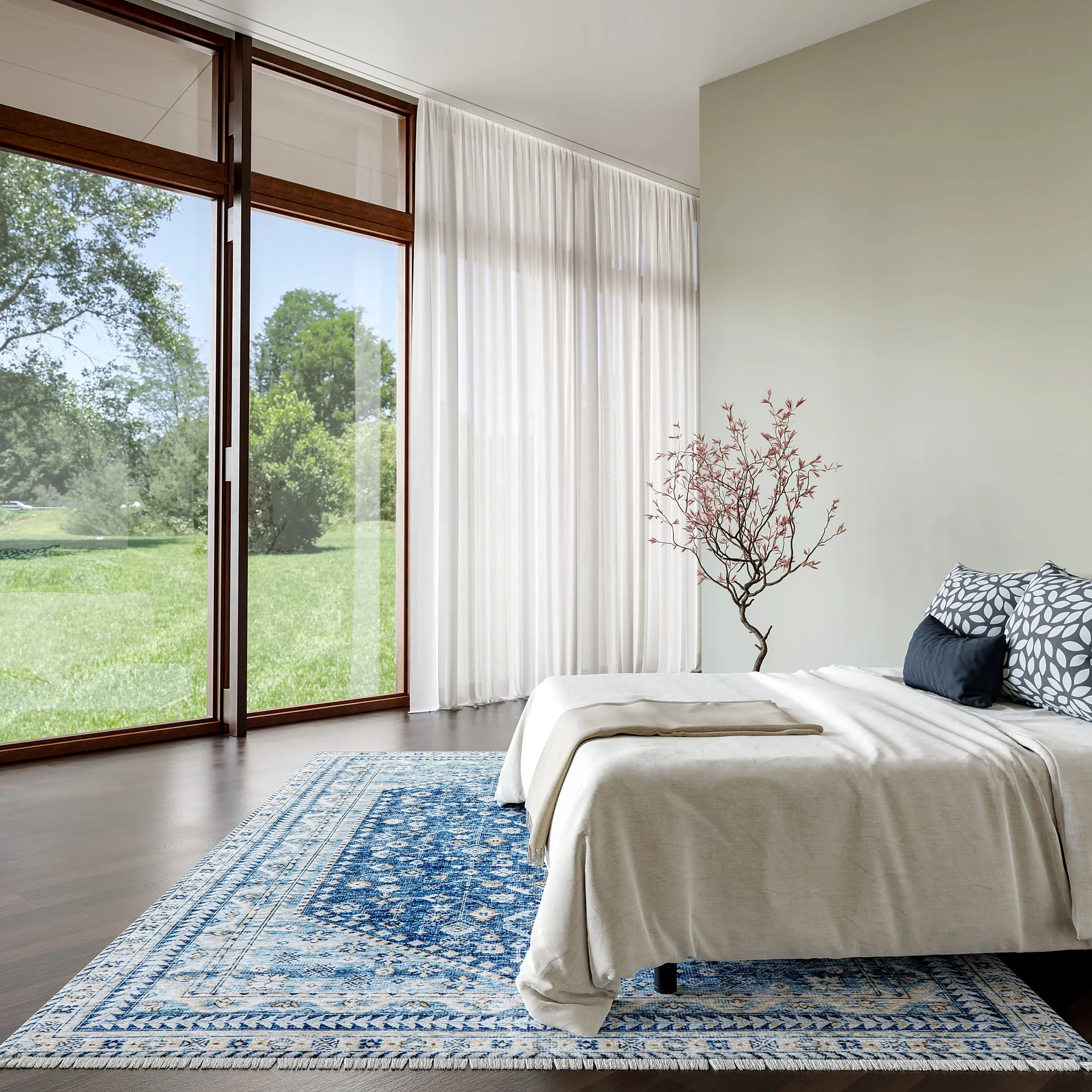 Sunsari Geometric Washable Rug | Blue - Image 2
