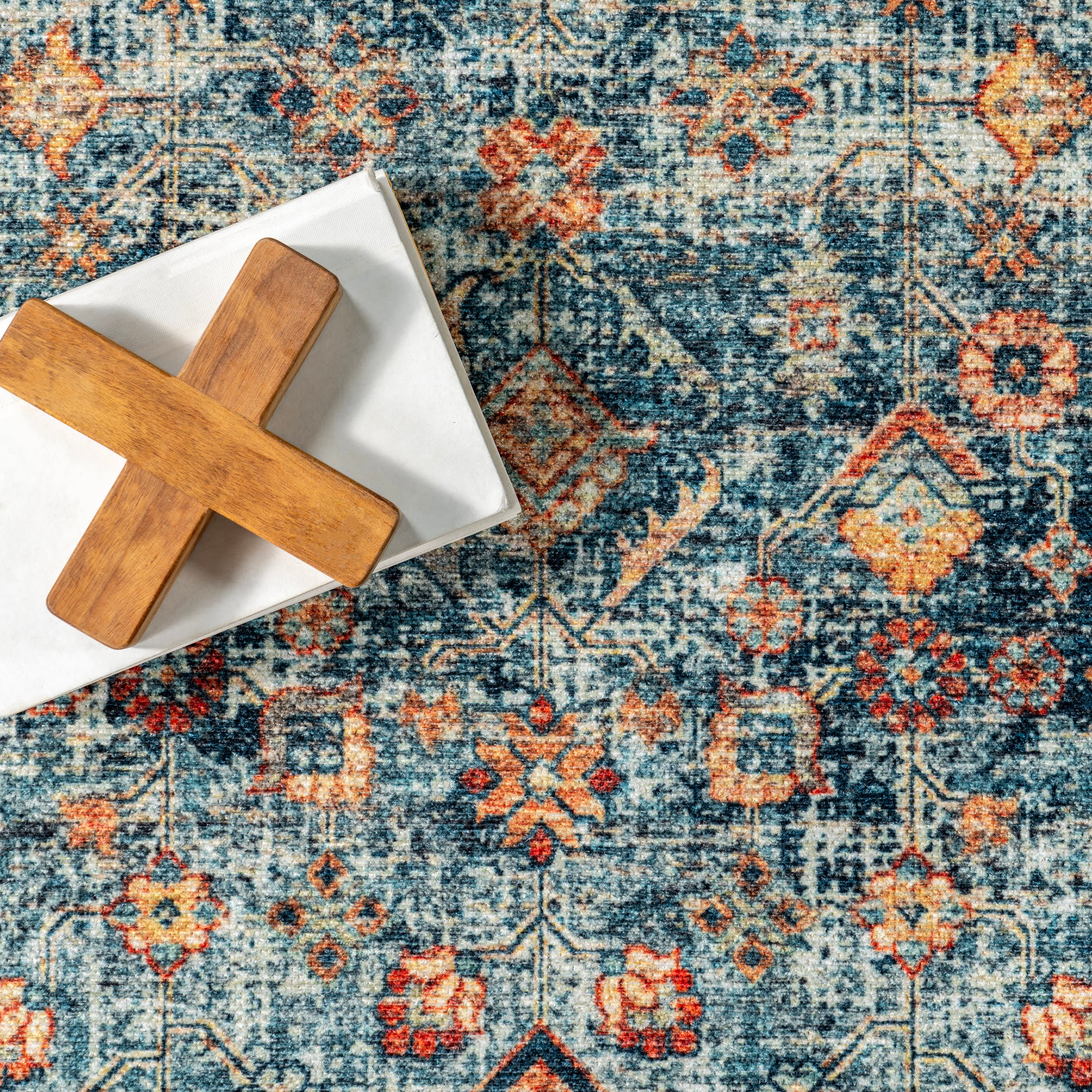 Sunsari Geometric Washable Rug | Dark Green - Image 6