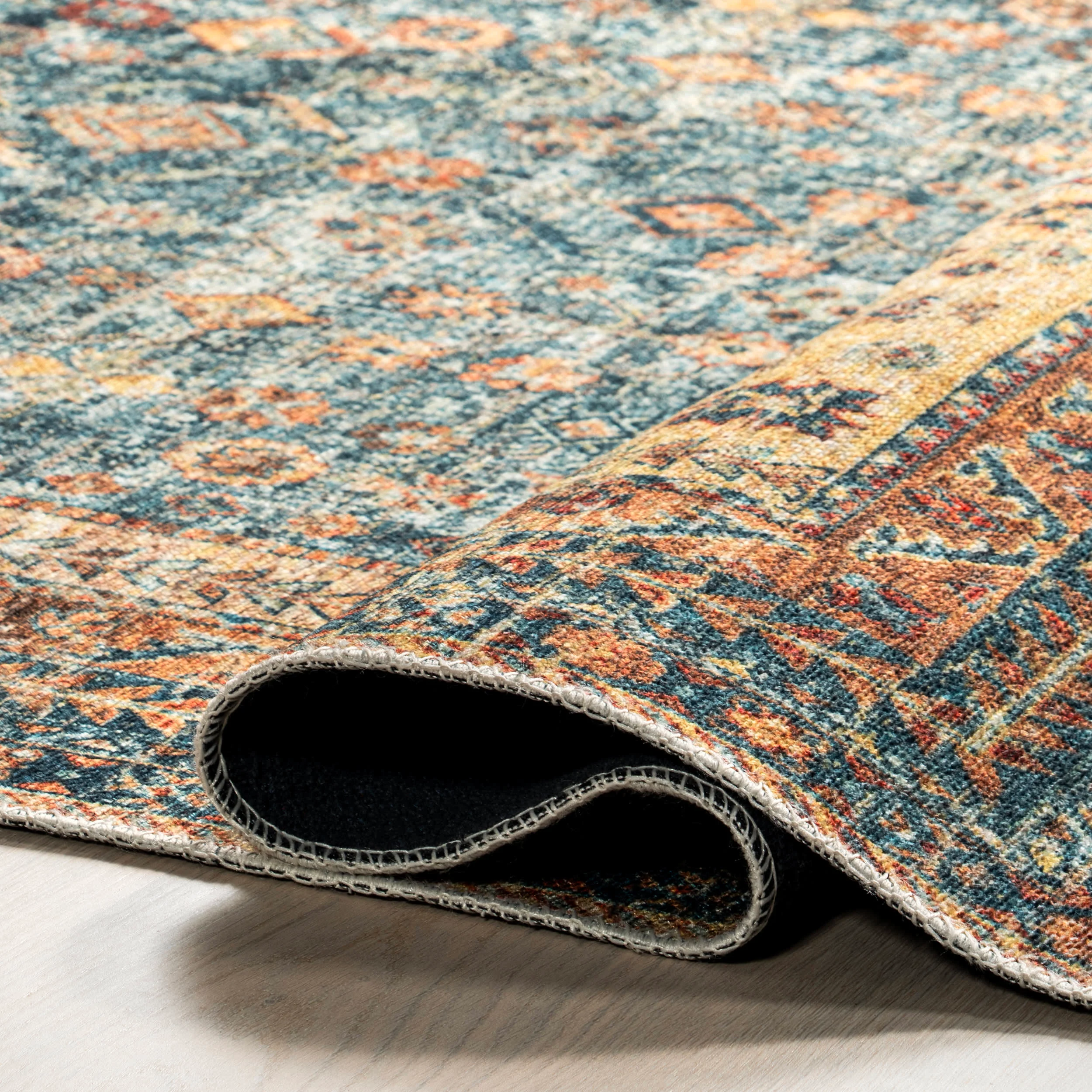 Sunsari Geometric Washable Rug | Dark Green - Image 7