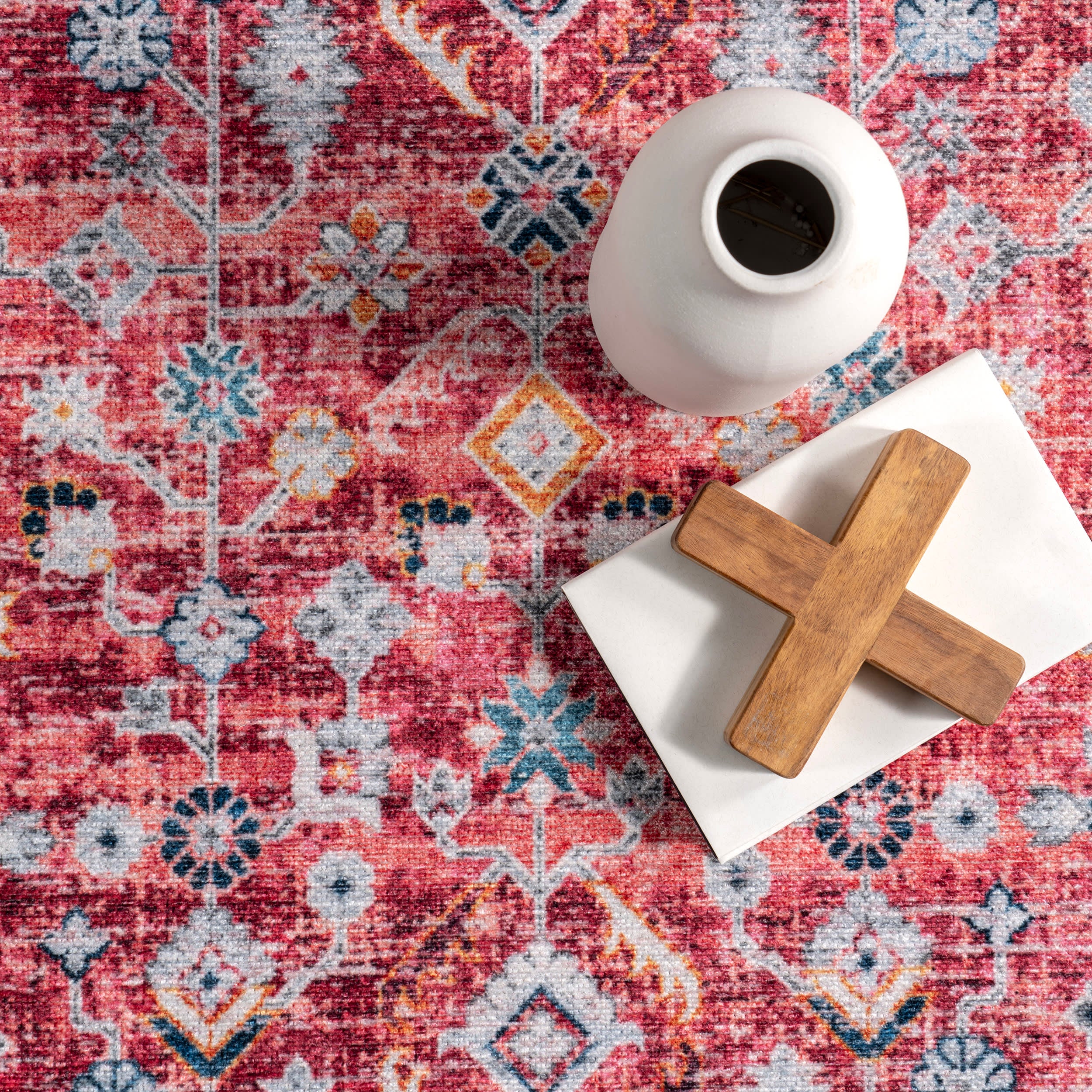 Sunsari Geometric Washable Rug | Pink - Image 6
