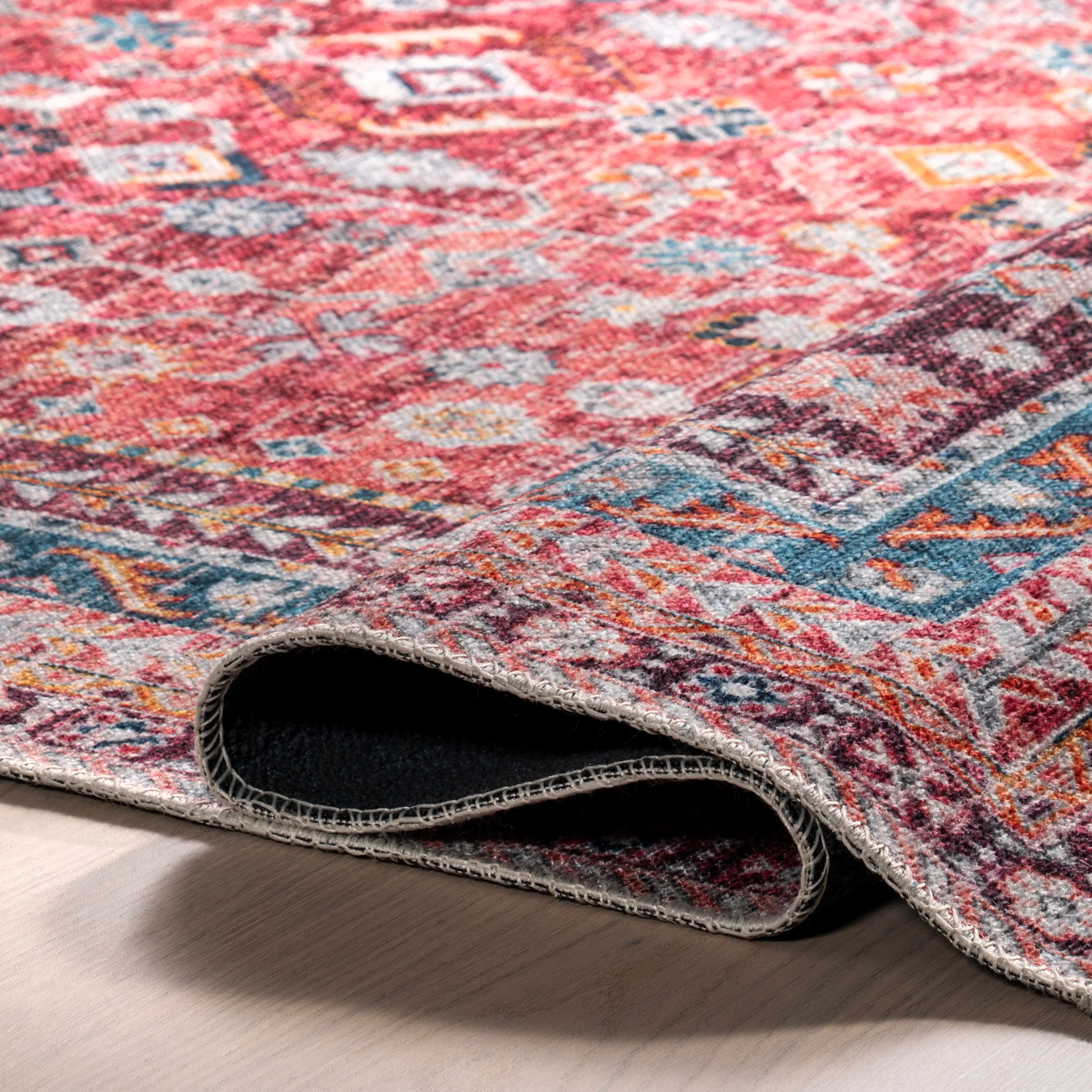 Sunsari Geometric Washable Rug | Pink - Image 7