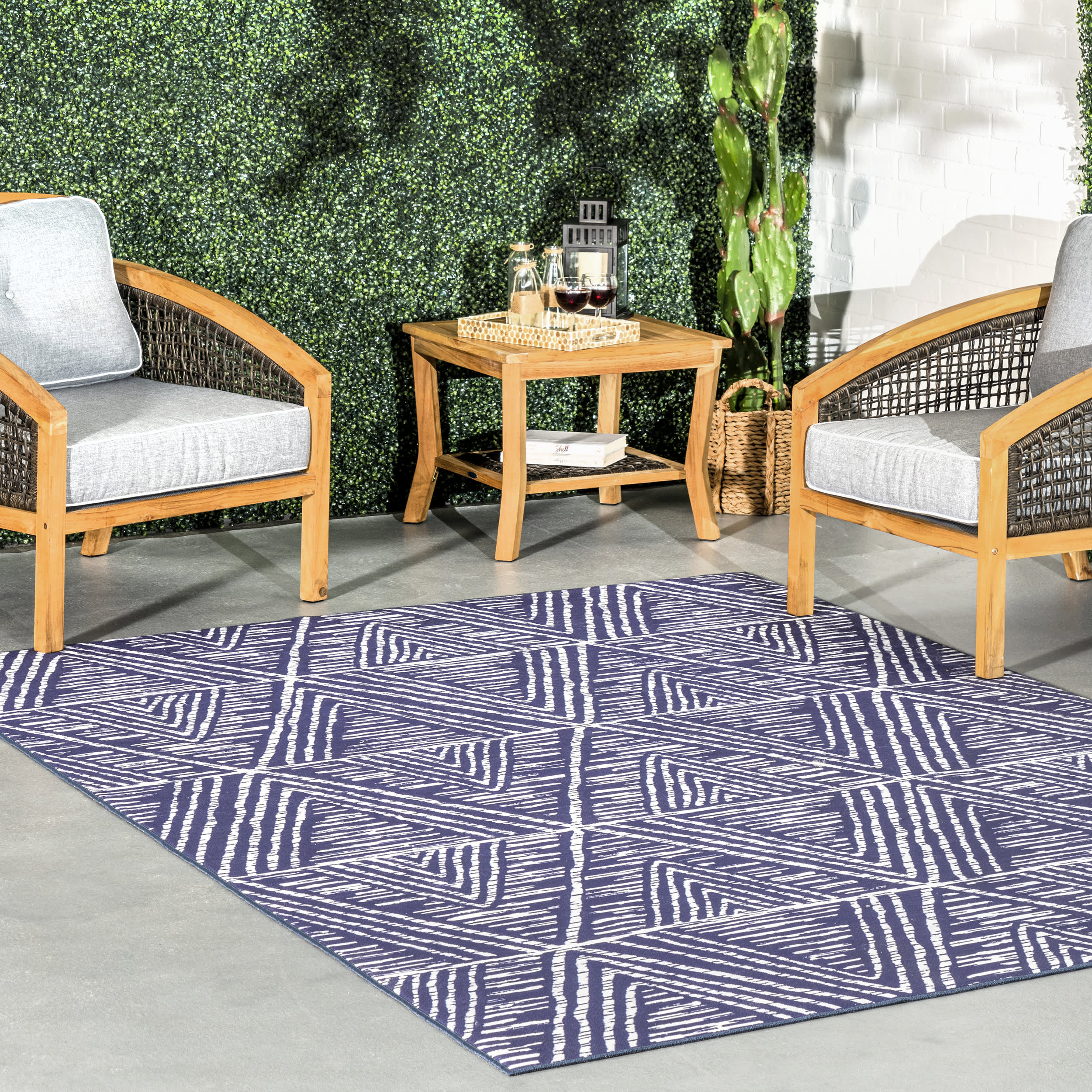Suzy Trellis Washable Indoor/Outdoor Rug | Blue - Image 2