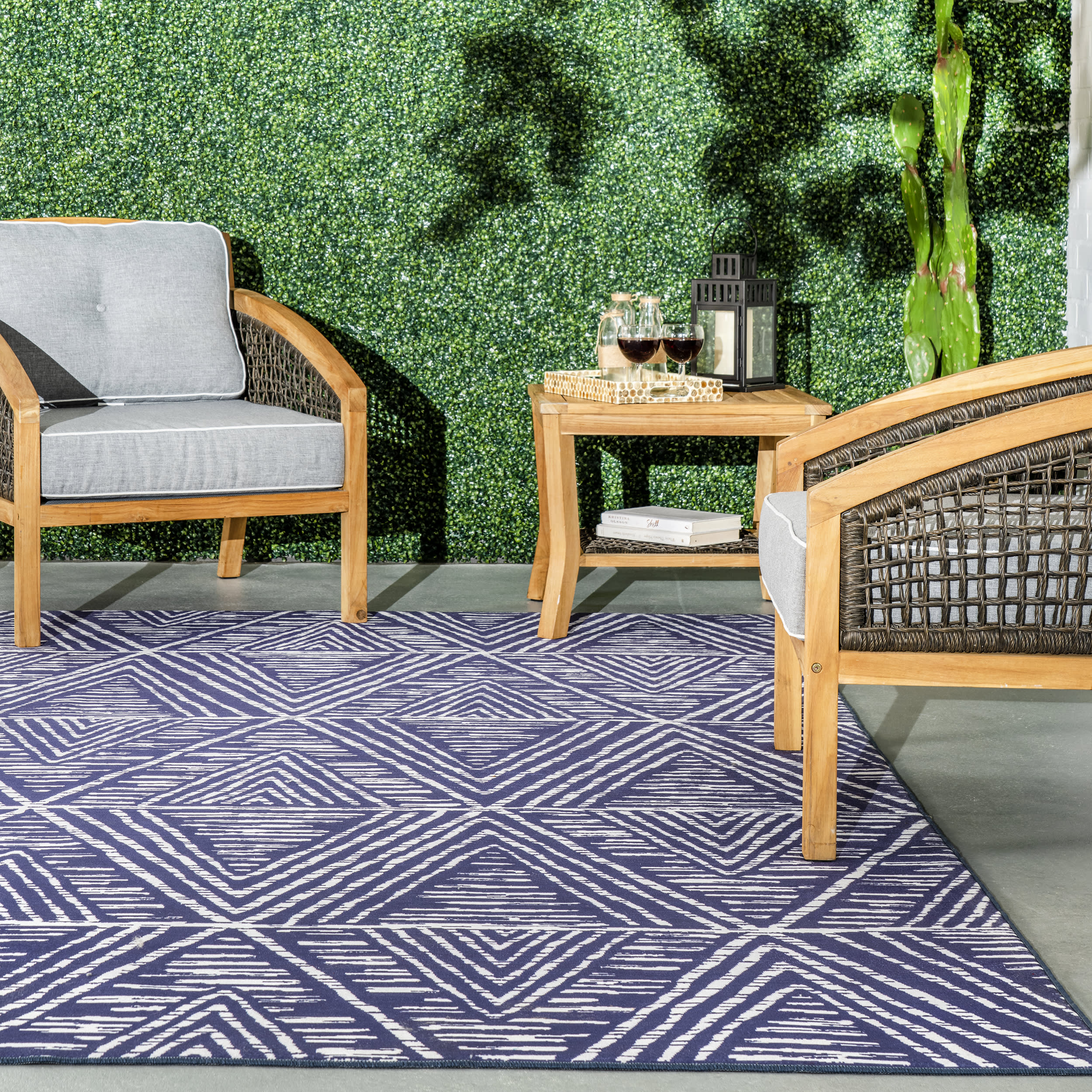 Suzy Trellis Washable Indoor/Outdoor Rug | Blue - Image 4