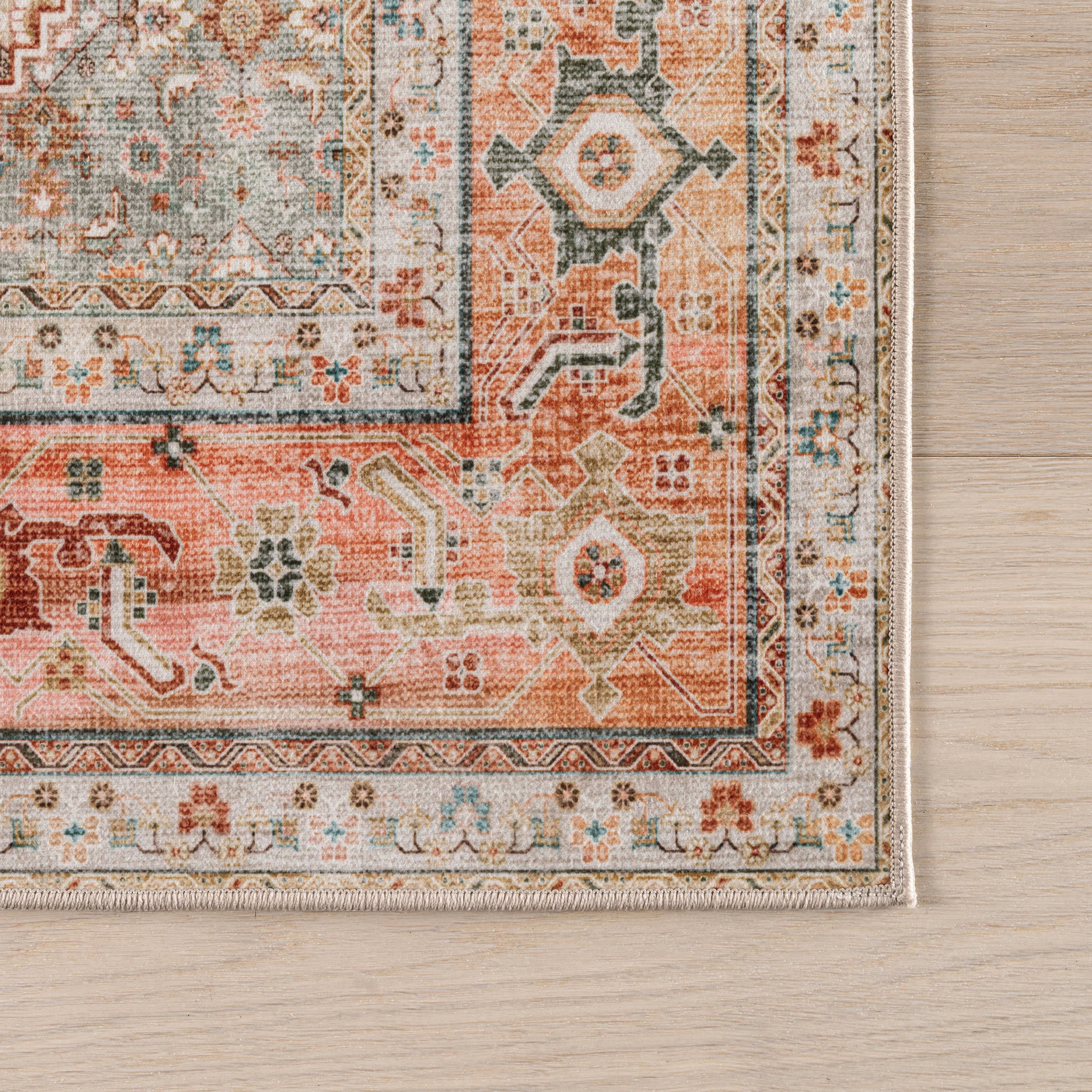 Sybella Medallion Washable Rug | Coral - Image 4