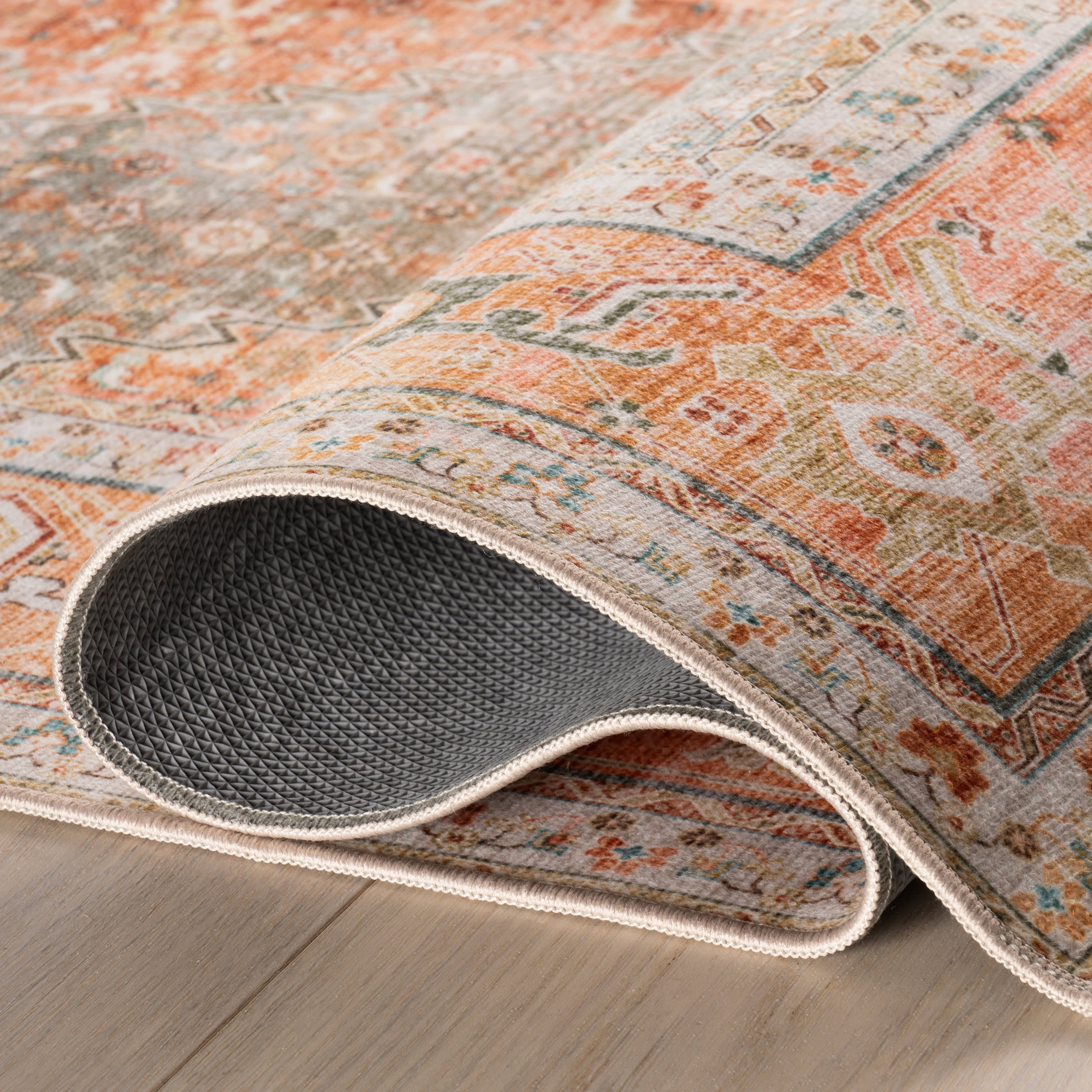 Sybella Medallion Washable Rug | Coral - Image 7