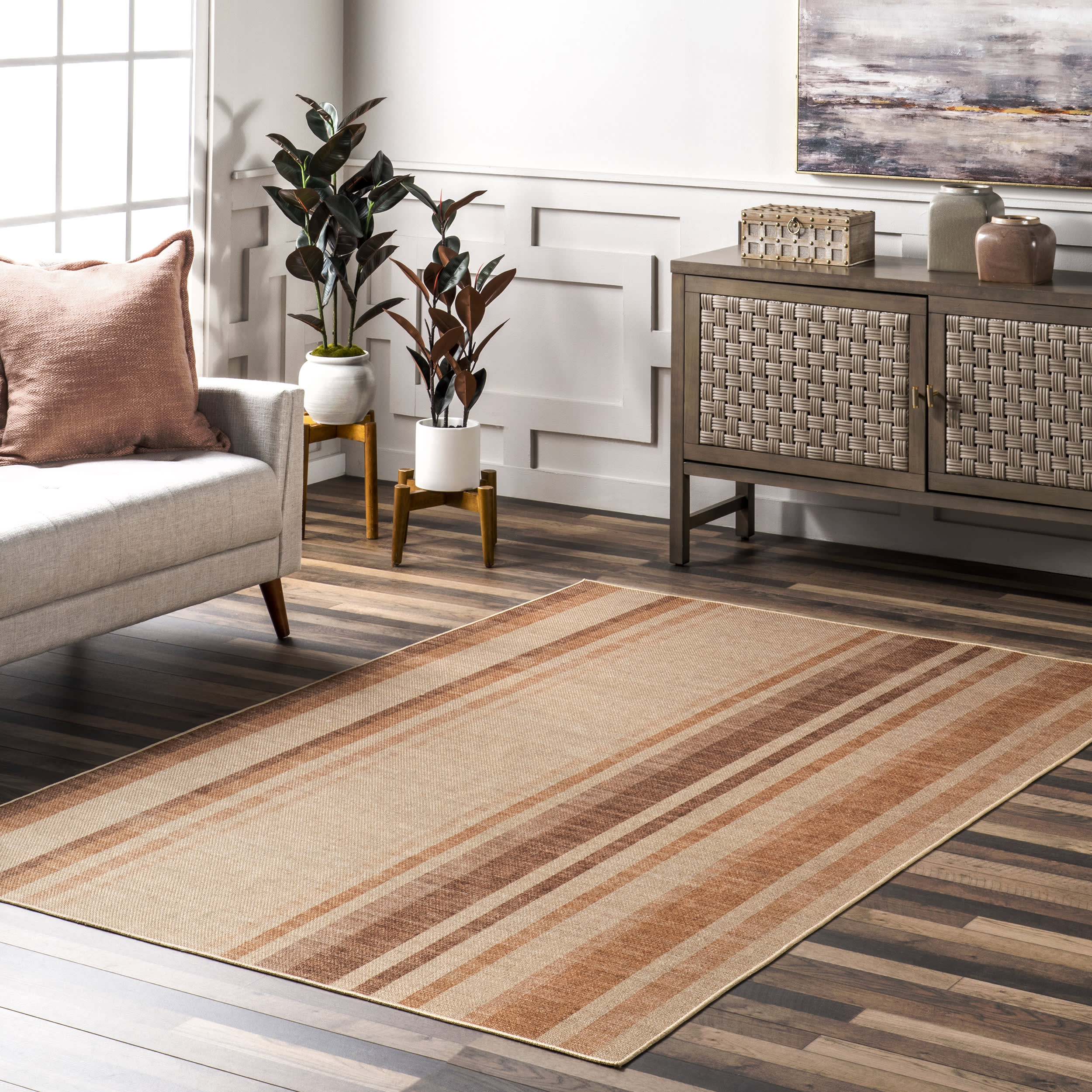 Sydnee Easy-Jute Striped Washable Rug | Burnt Orange - Image 2