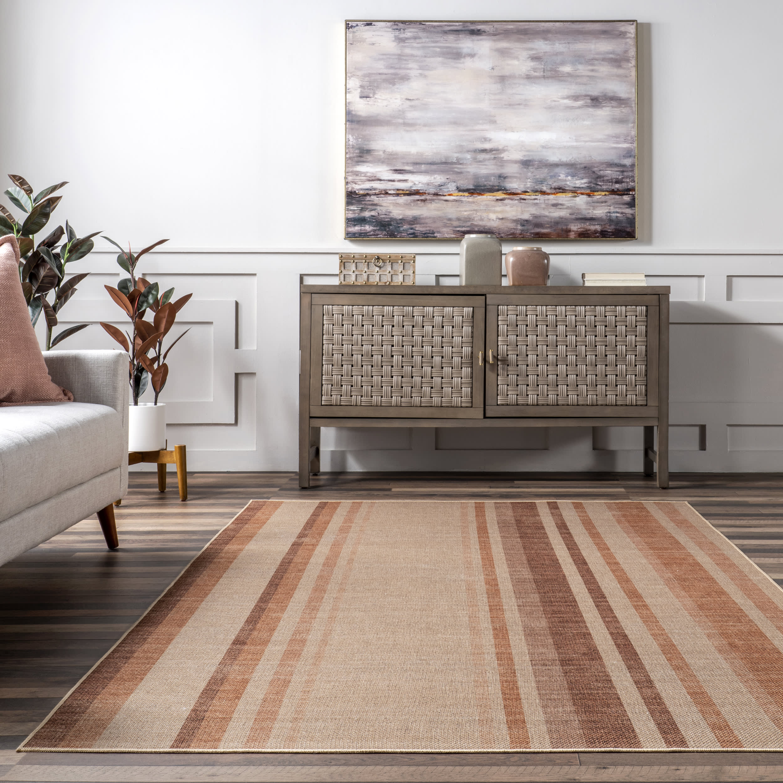 Sydnee Easy-Jute Striped Washable Rug | Burnt Orange - Image 4