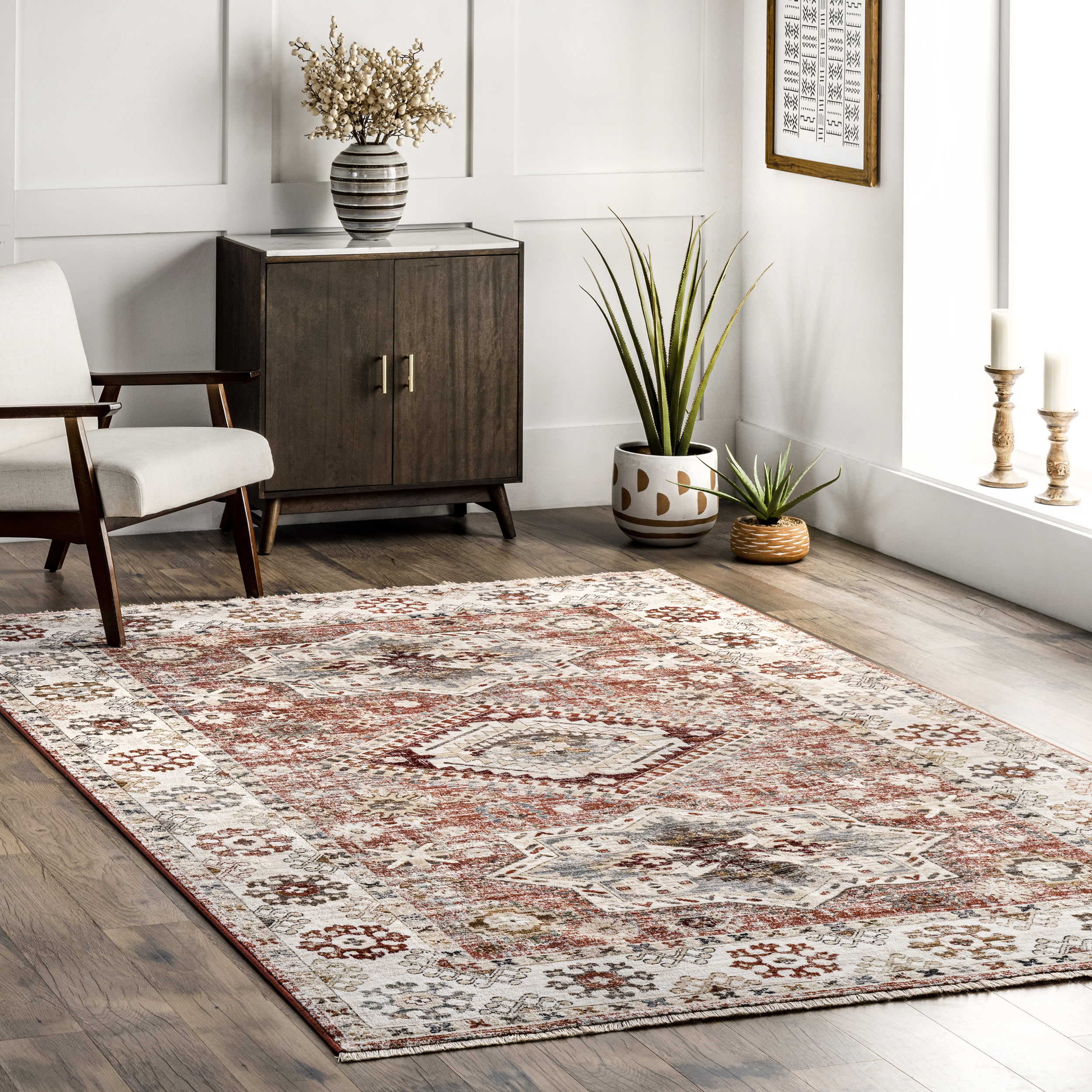 Sydney Vintage Fringed Rug | Rust - Image 2