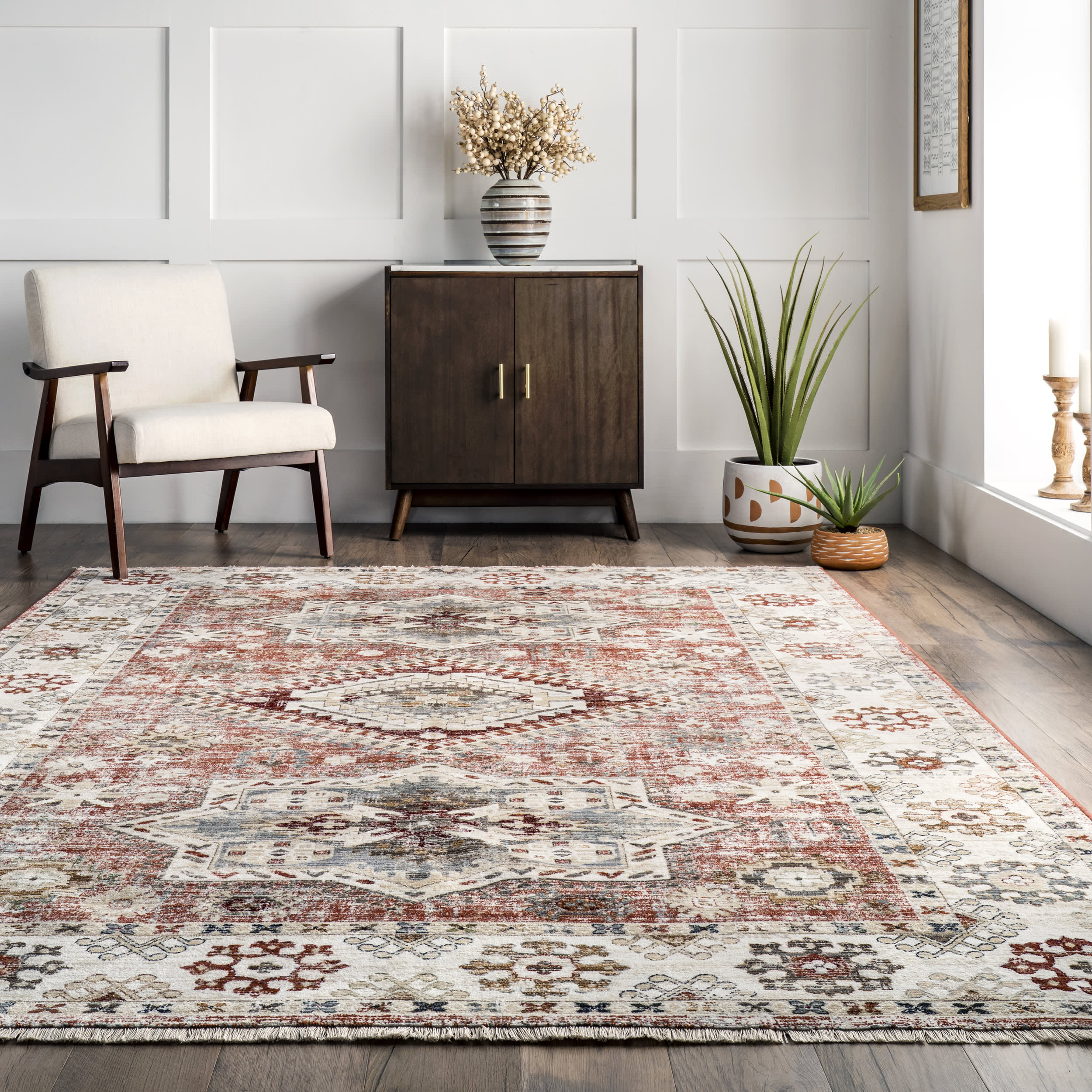 Sydney Vintage Fringed Rug | Rust - Image 4