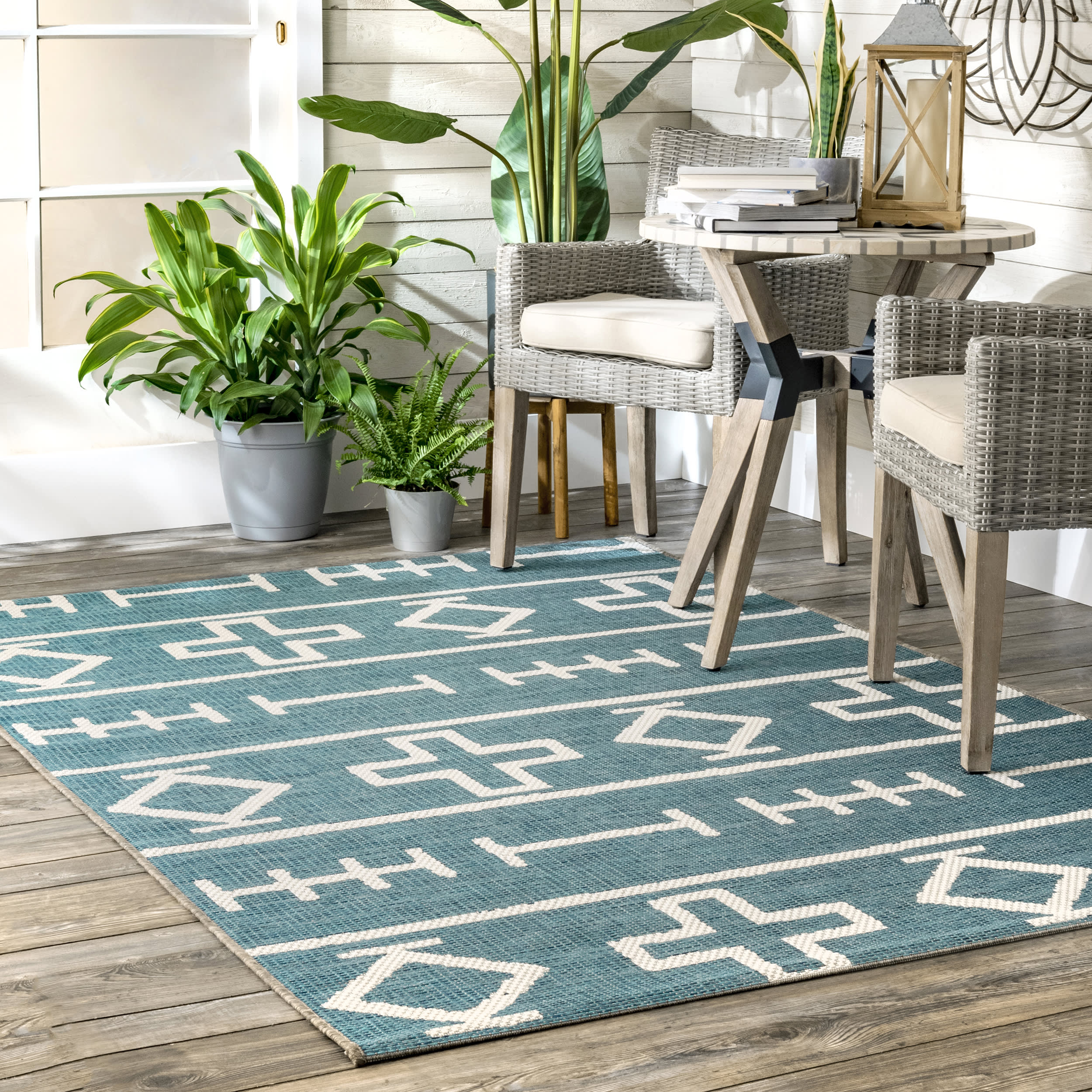 Symbols Indoor/Outdoor Rug | Aqua - Image 2
