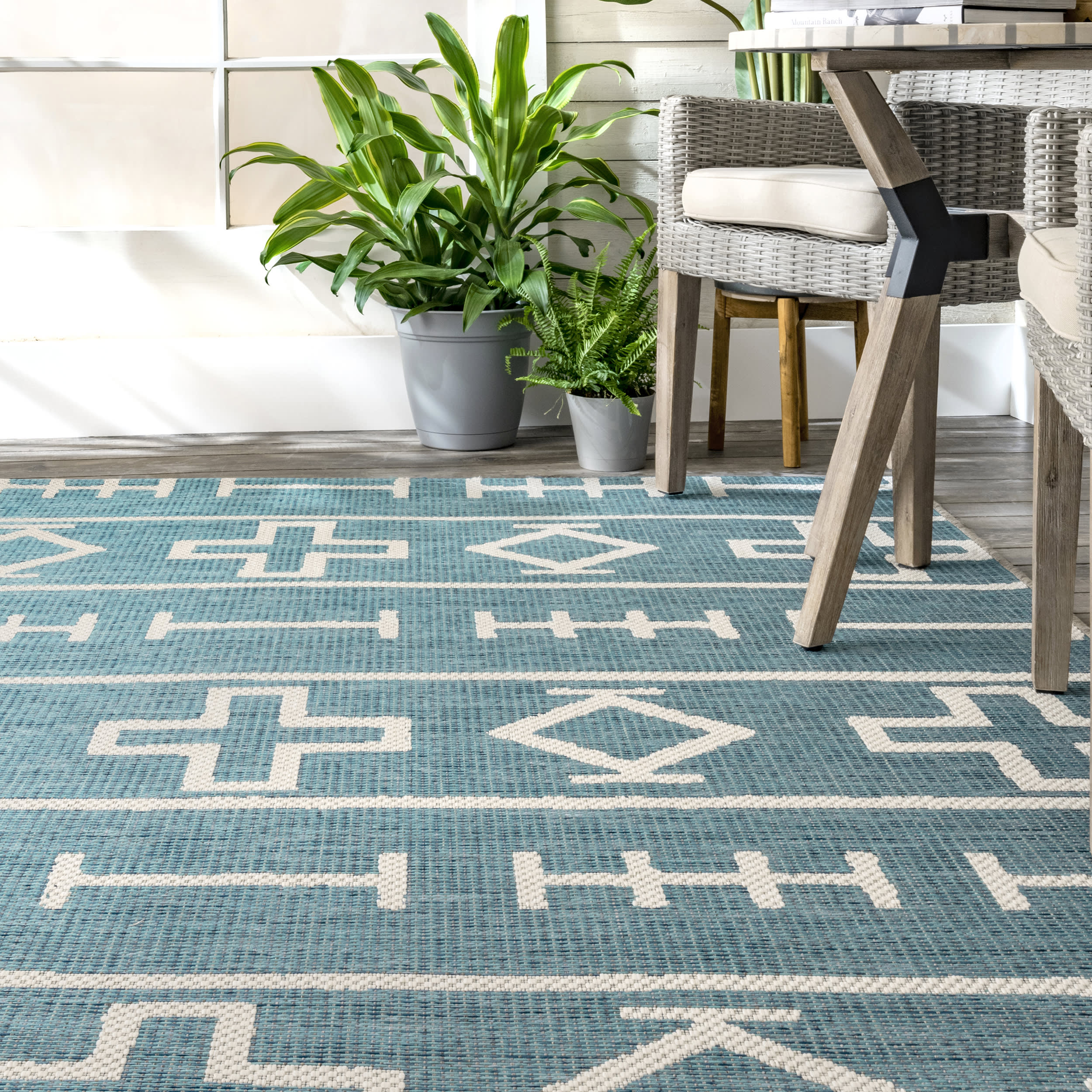 Symbols Indoor/Outdoor Rug | Aqua - Image 4