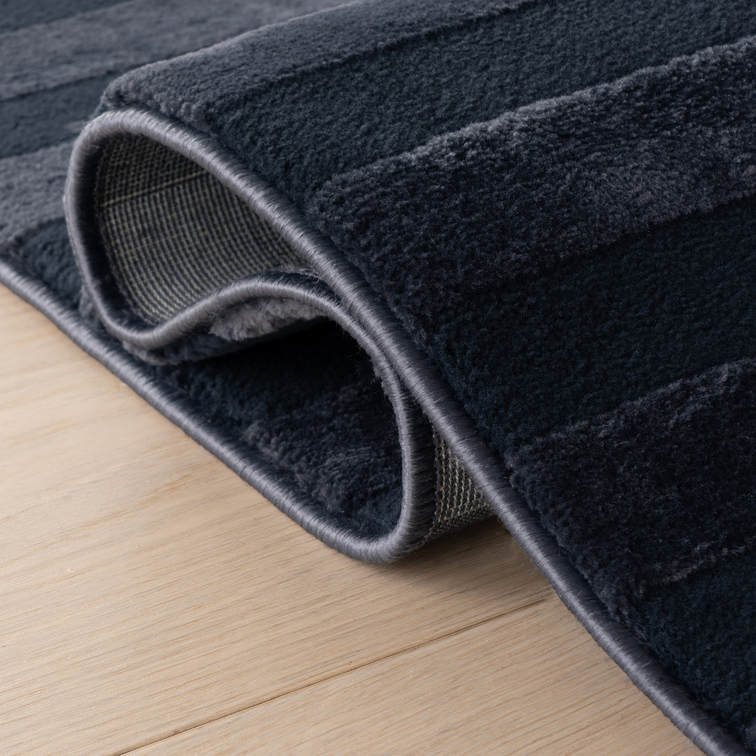Syra Striped Plush Textured Washable Rug | Blue - Image 10