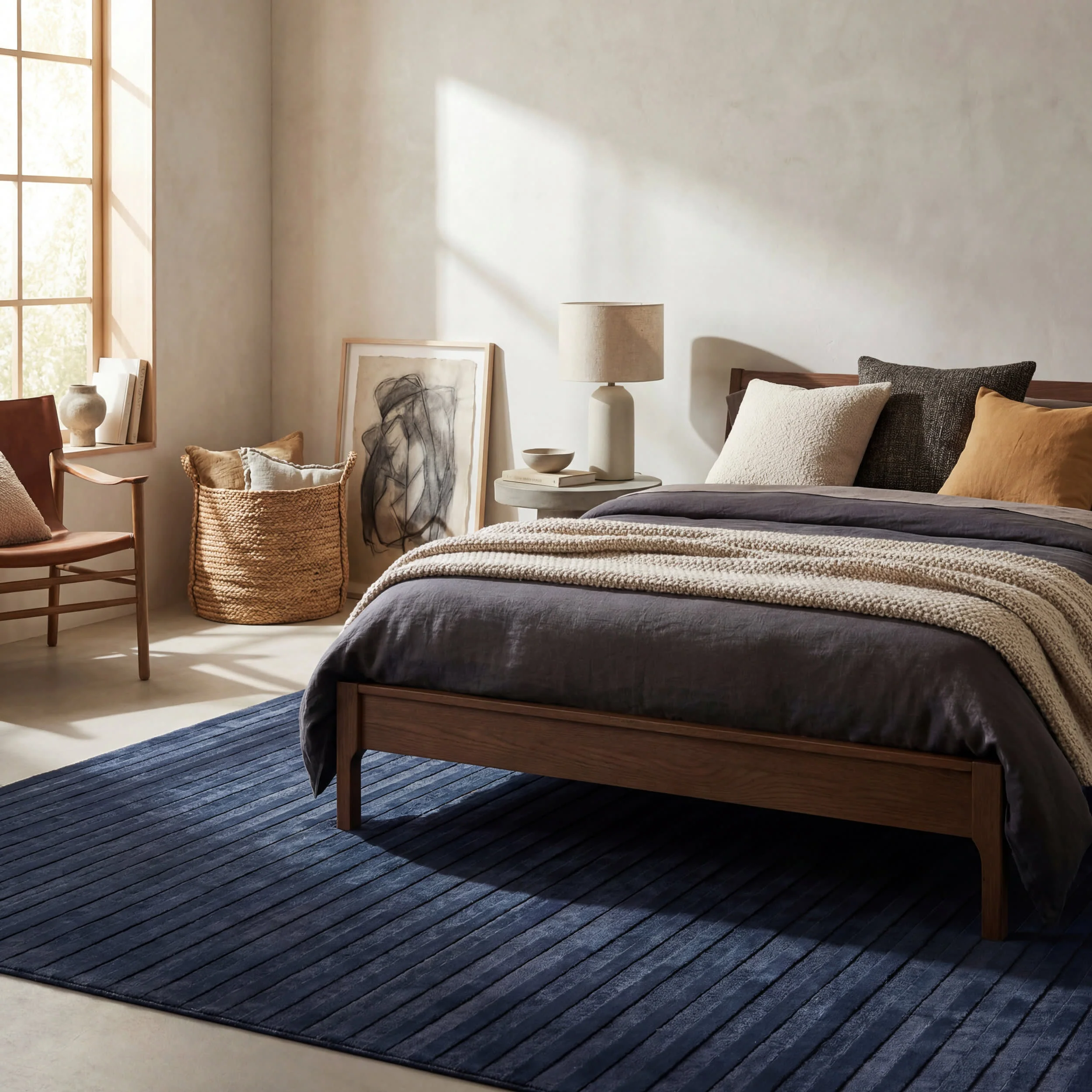 Syra Striped Plush Textured Washable Rug | Blue - Image 9