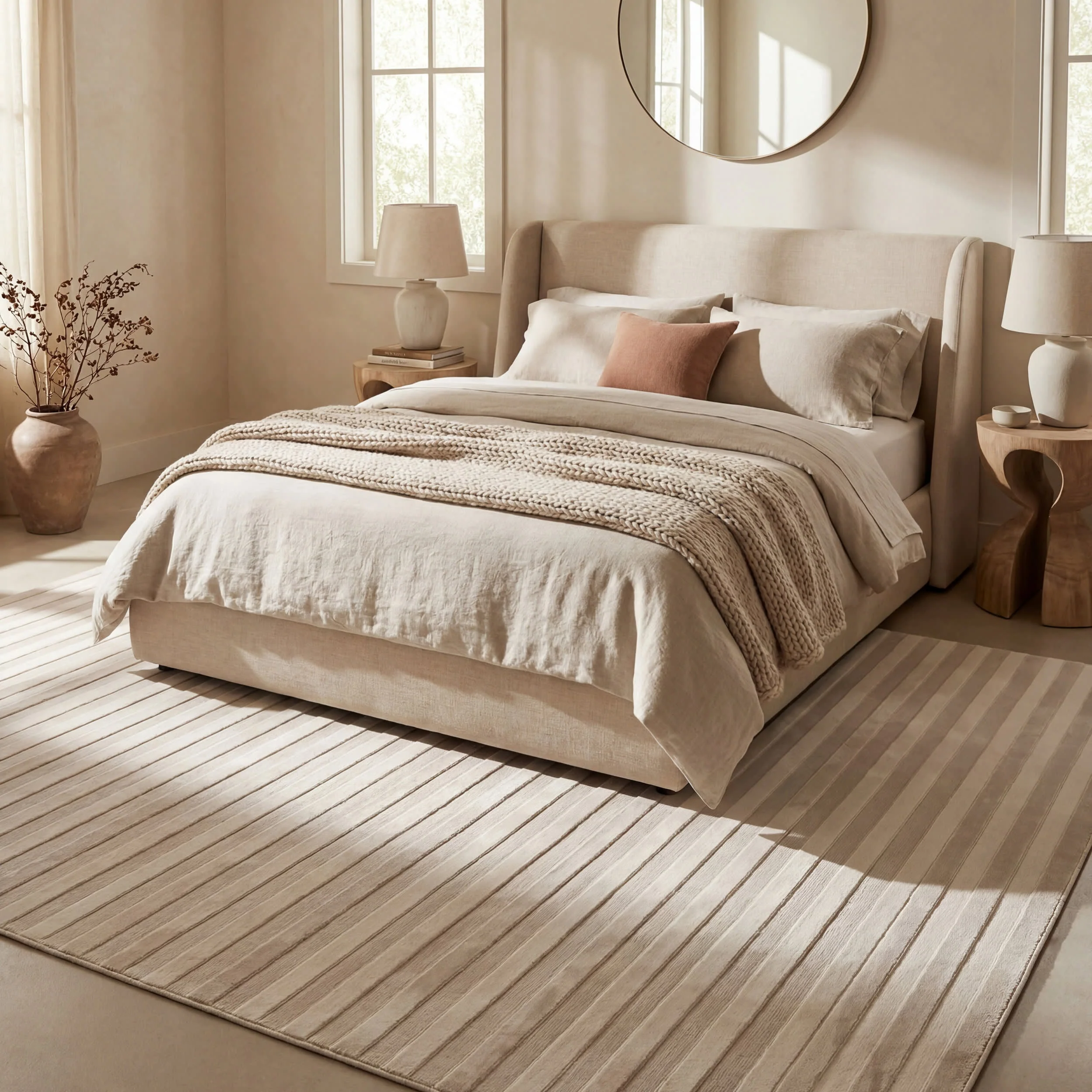 Syra Striped Plush Textured Washable Rug | Cream/Grey - Image 10