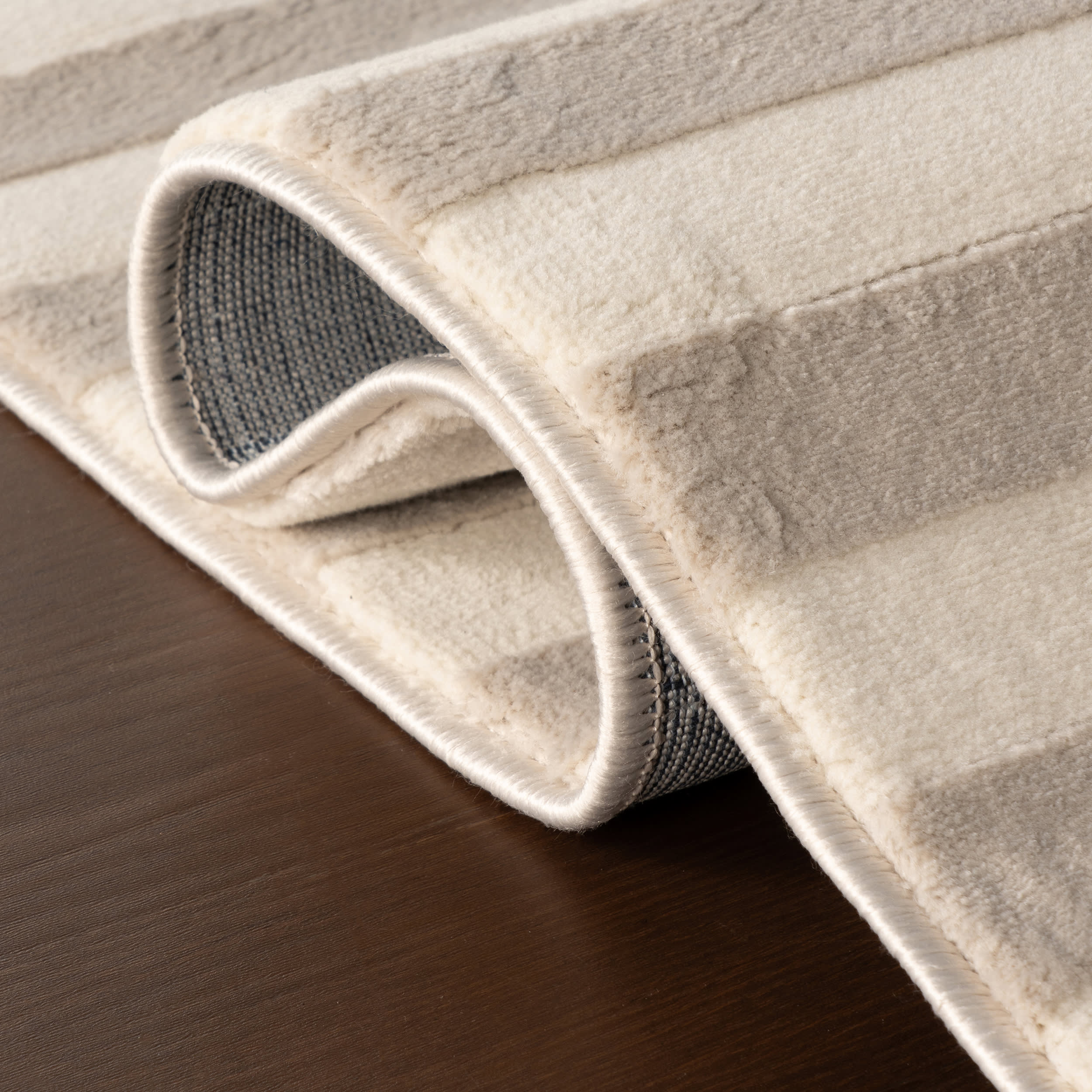 Syra Striped Plush Textured Washable Rug | Cream/Grey - Image 11
