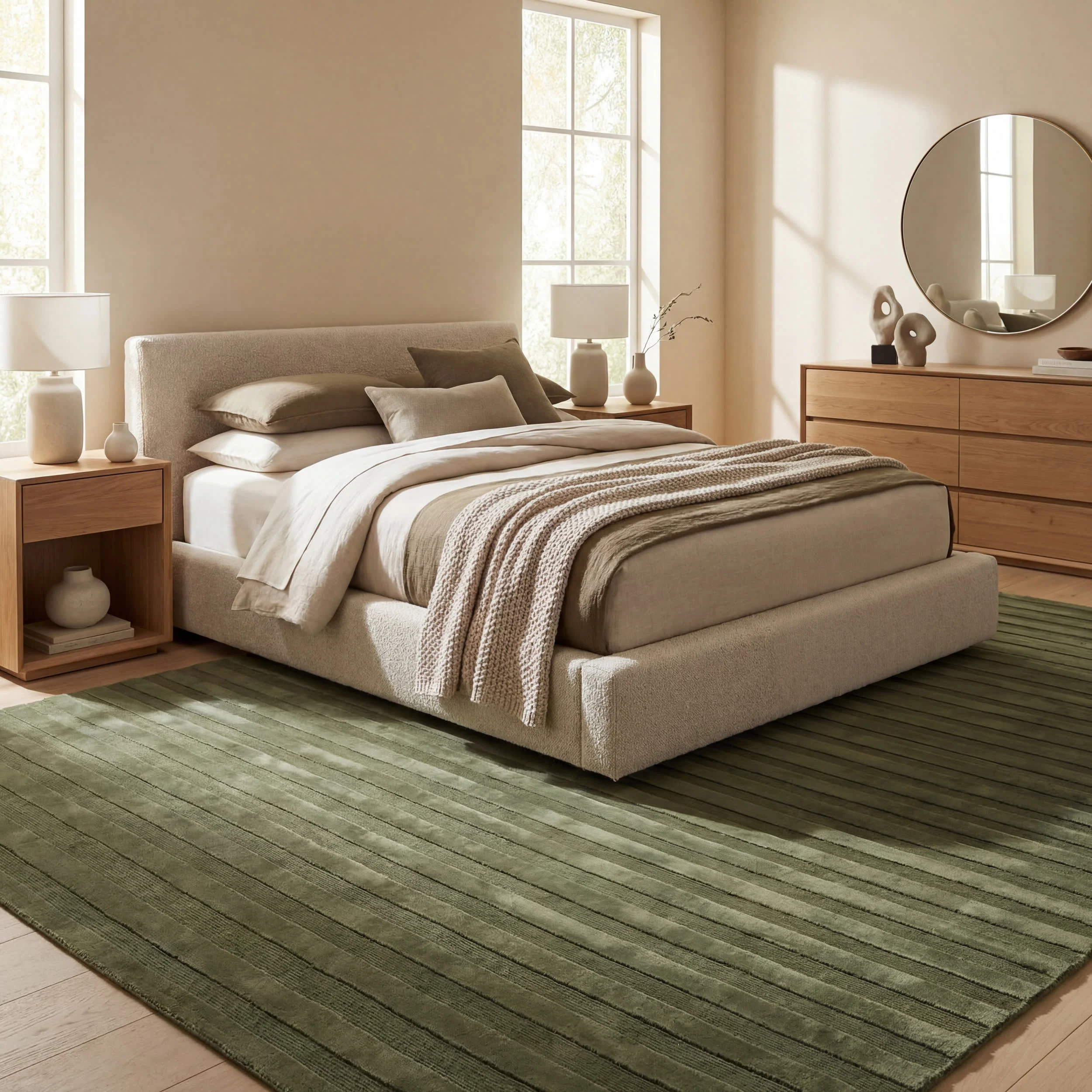 Syra Striped Plush Textured Washable Rug | Green - Image 10