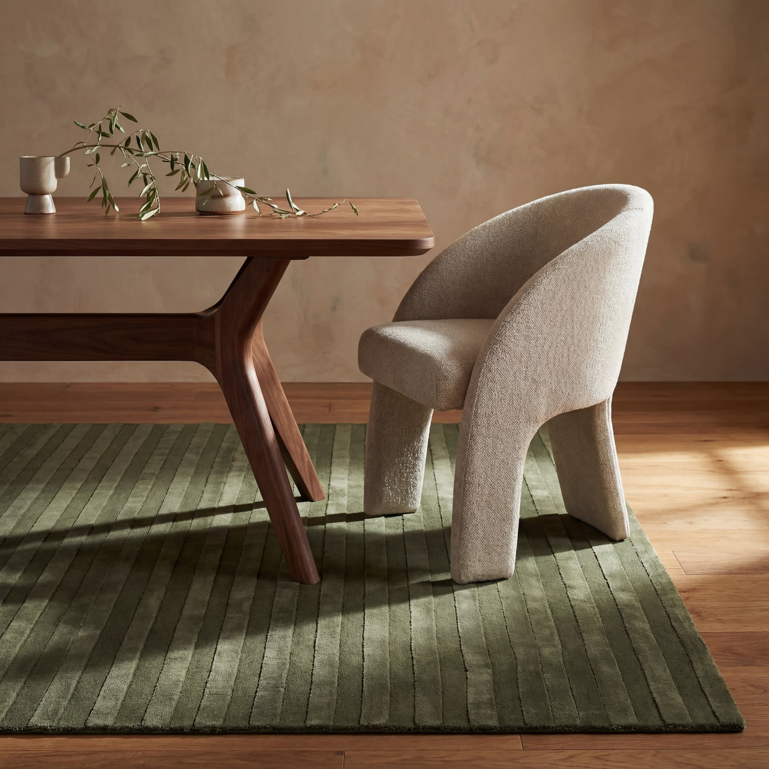 Syra Striped Plush Textured Washable Rug | Green - Image 5