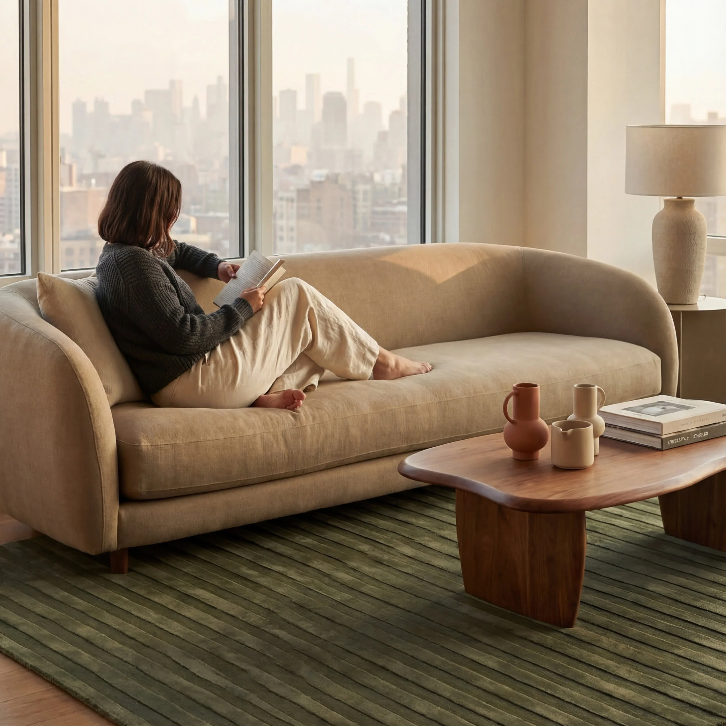 Syra Striped Plush Textured Washable Rug | Green - Image 9