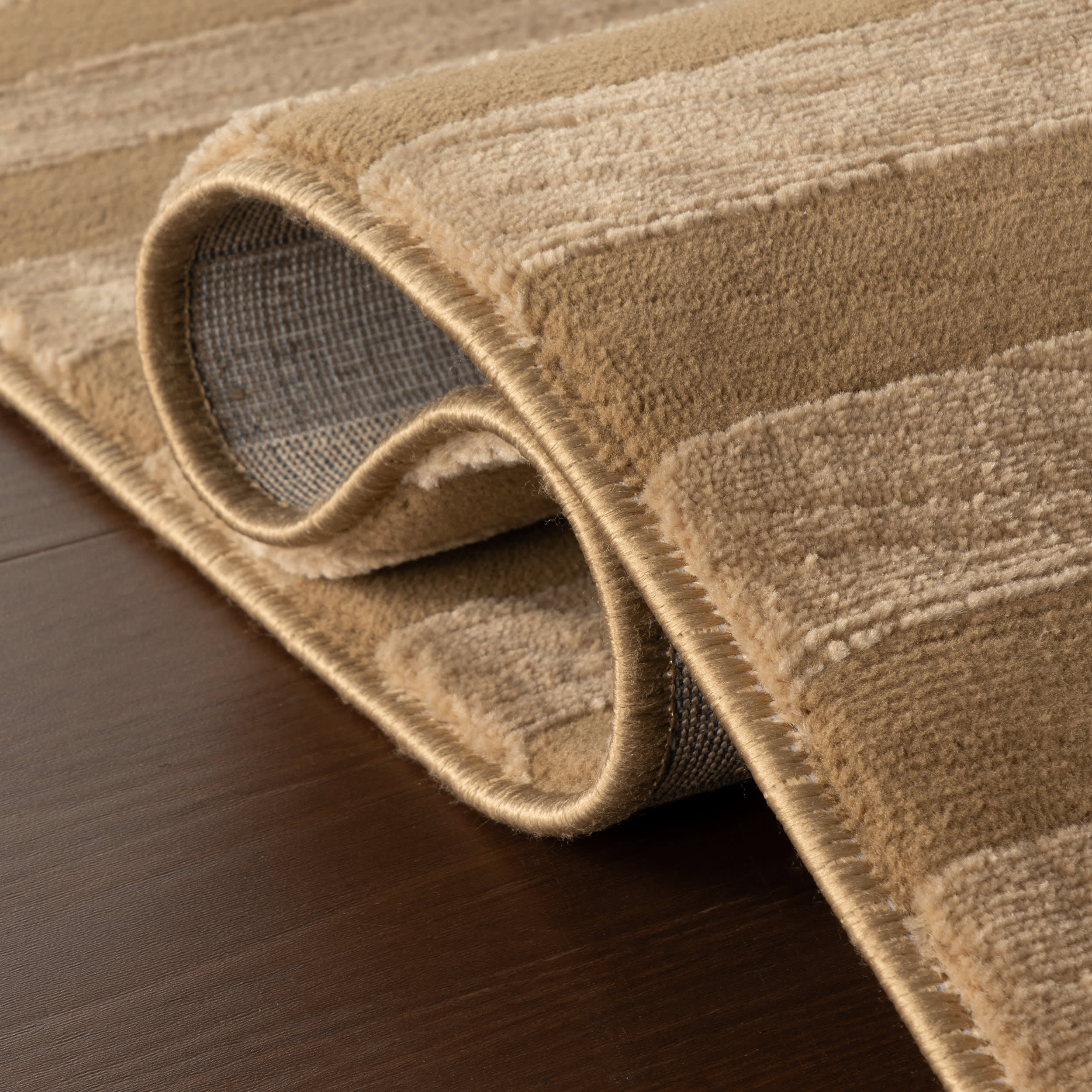 Syra Striped Plush Textured Washable Rug | Sand - Image 10
