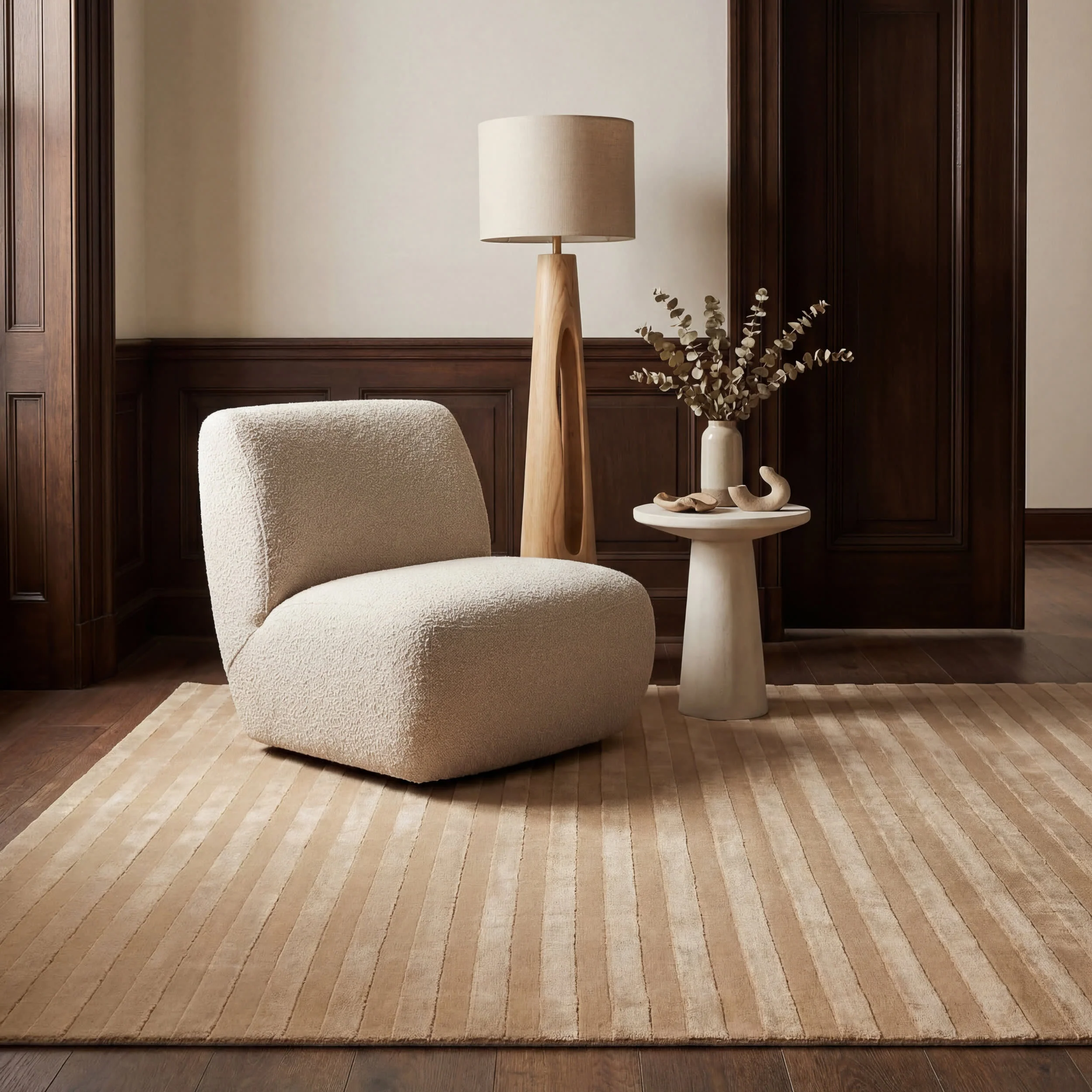 Syra Striped Plush Textured Washable Rug | Sand - Image 5