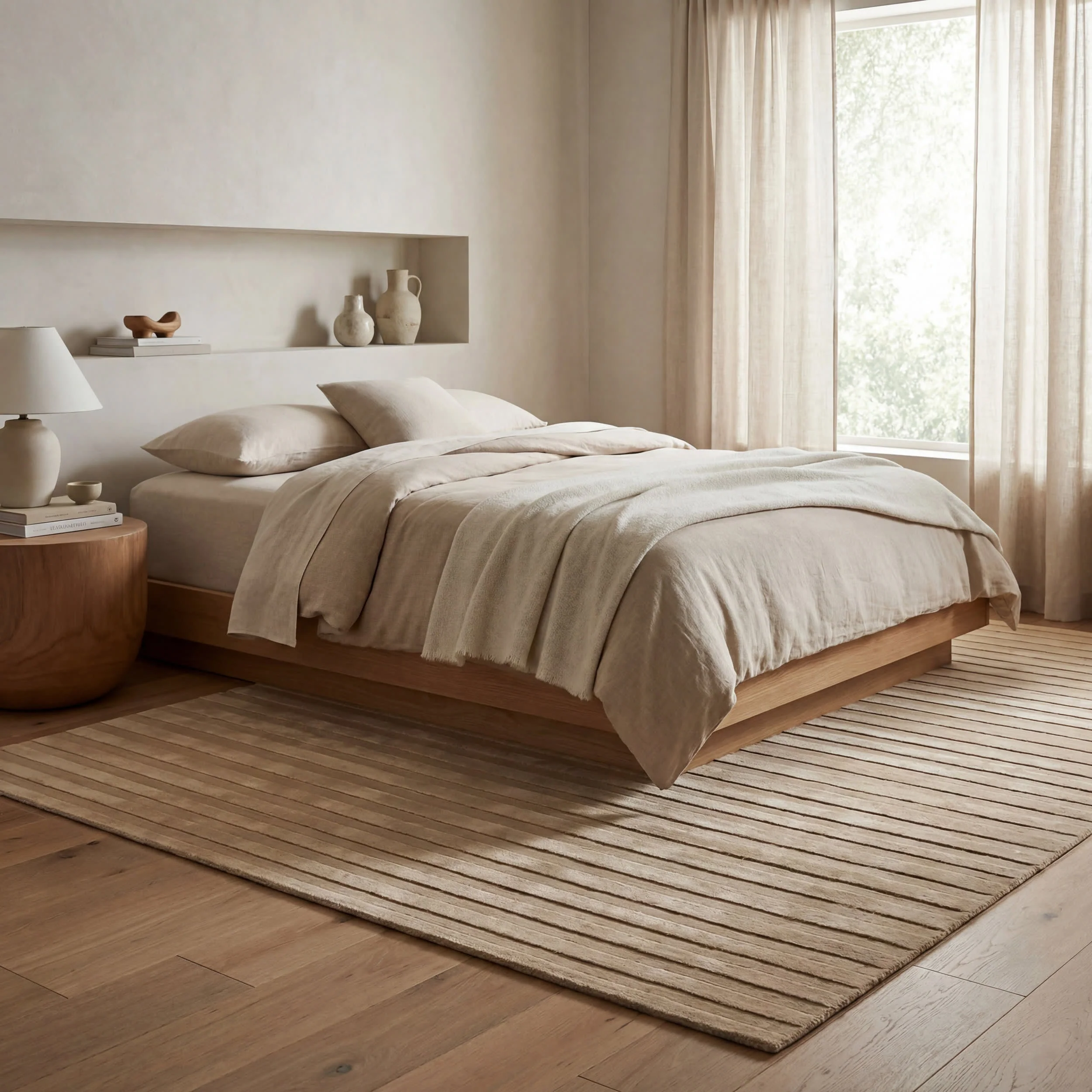 Syra Striped Plush Textured Washable Rug | Sand - Image 9