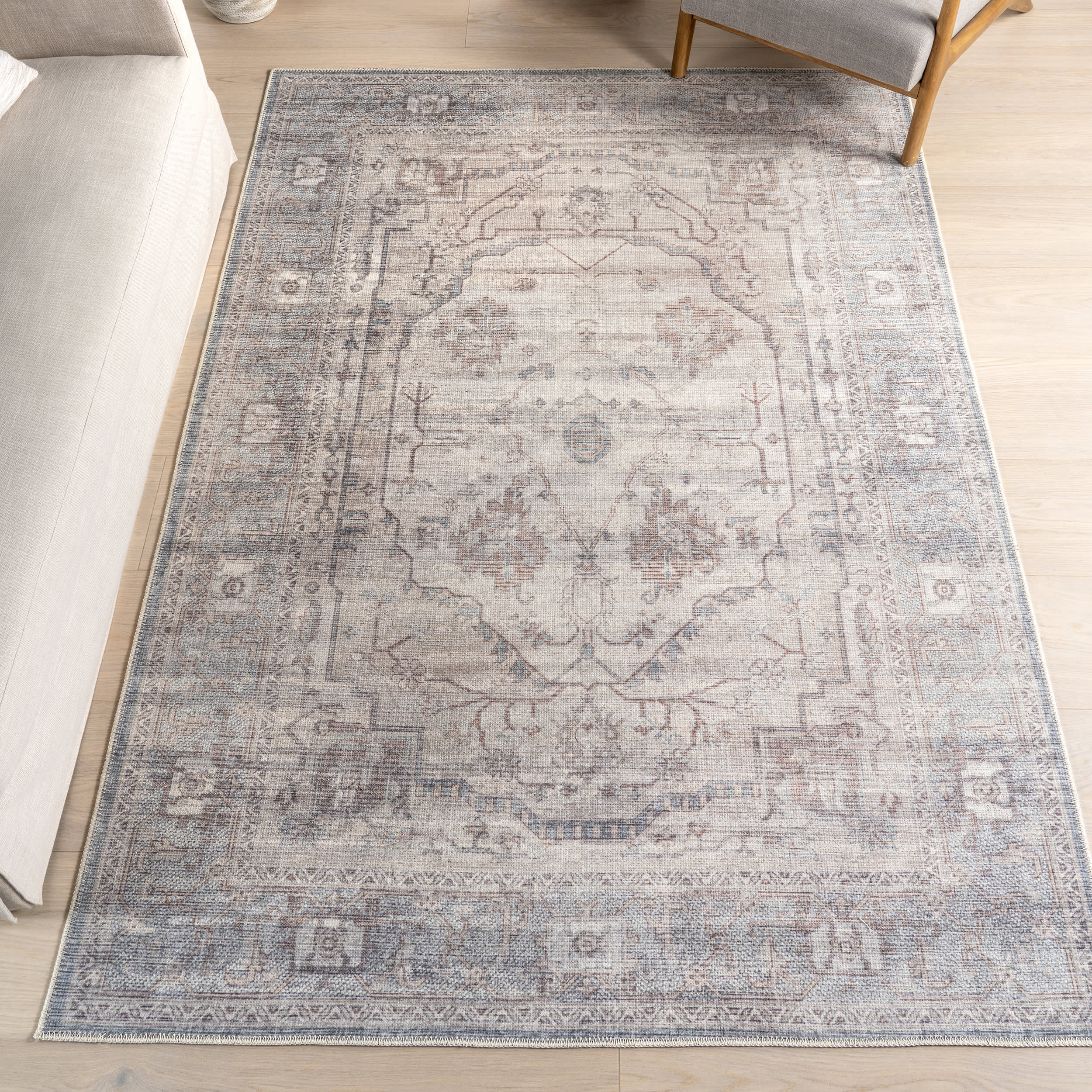Tabby Medallion Washable Rug | Beige - Image 2
