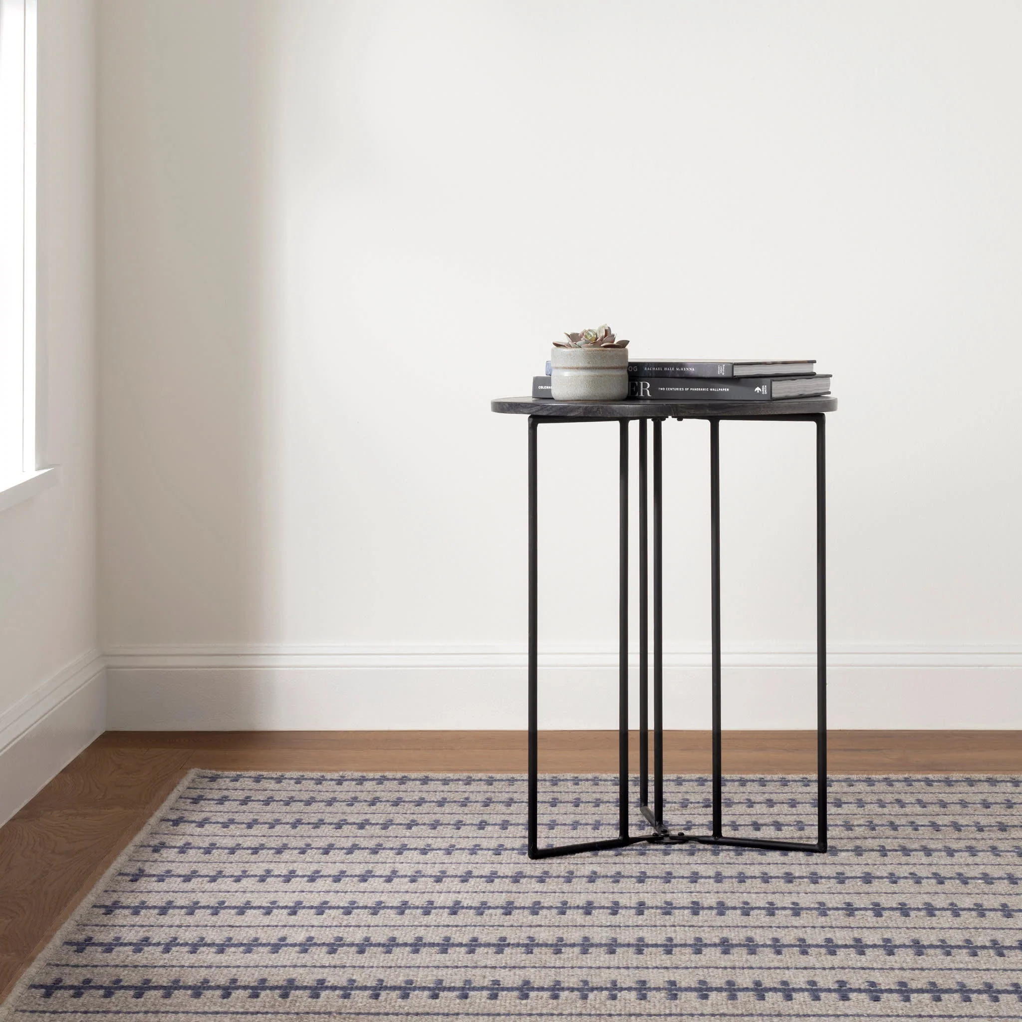 Tailor Stripe Woven Wool Custom Rug | Navy - Image 2
