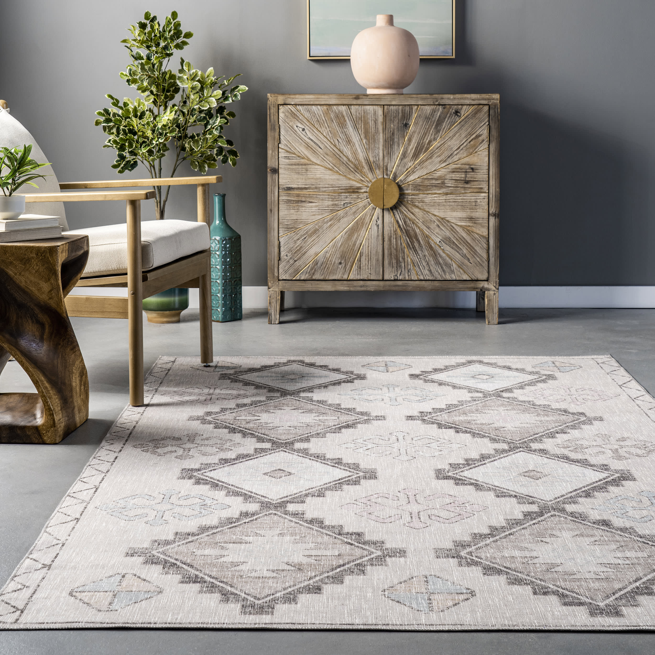 Tara Washable Diamond Rug | Khaki - Image 4