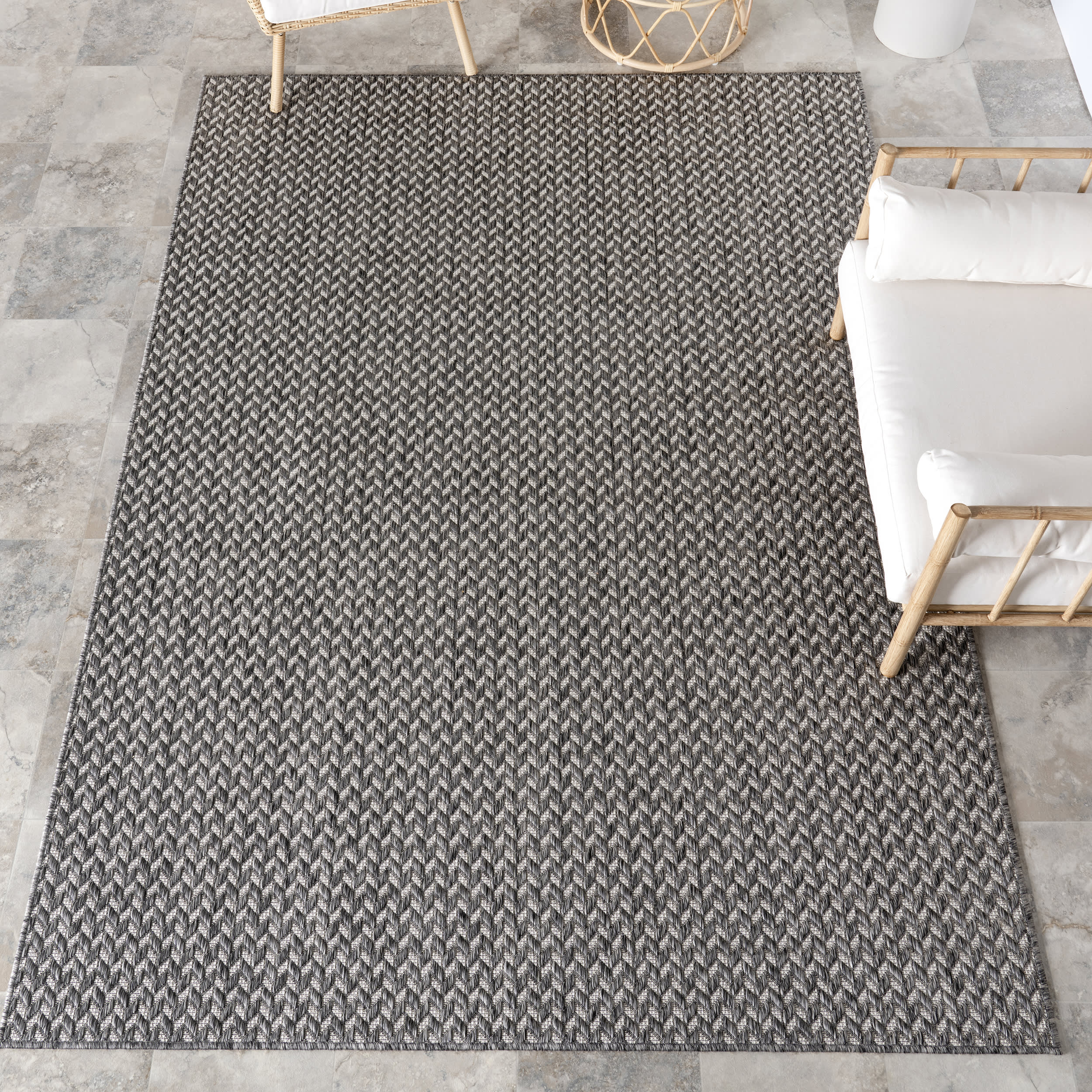 Taraji Herringbone Indoor/Outdoor Rug | Light Grey - Image 2