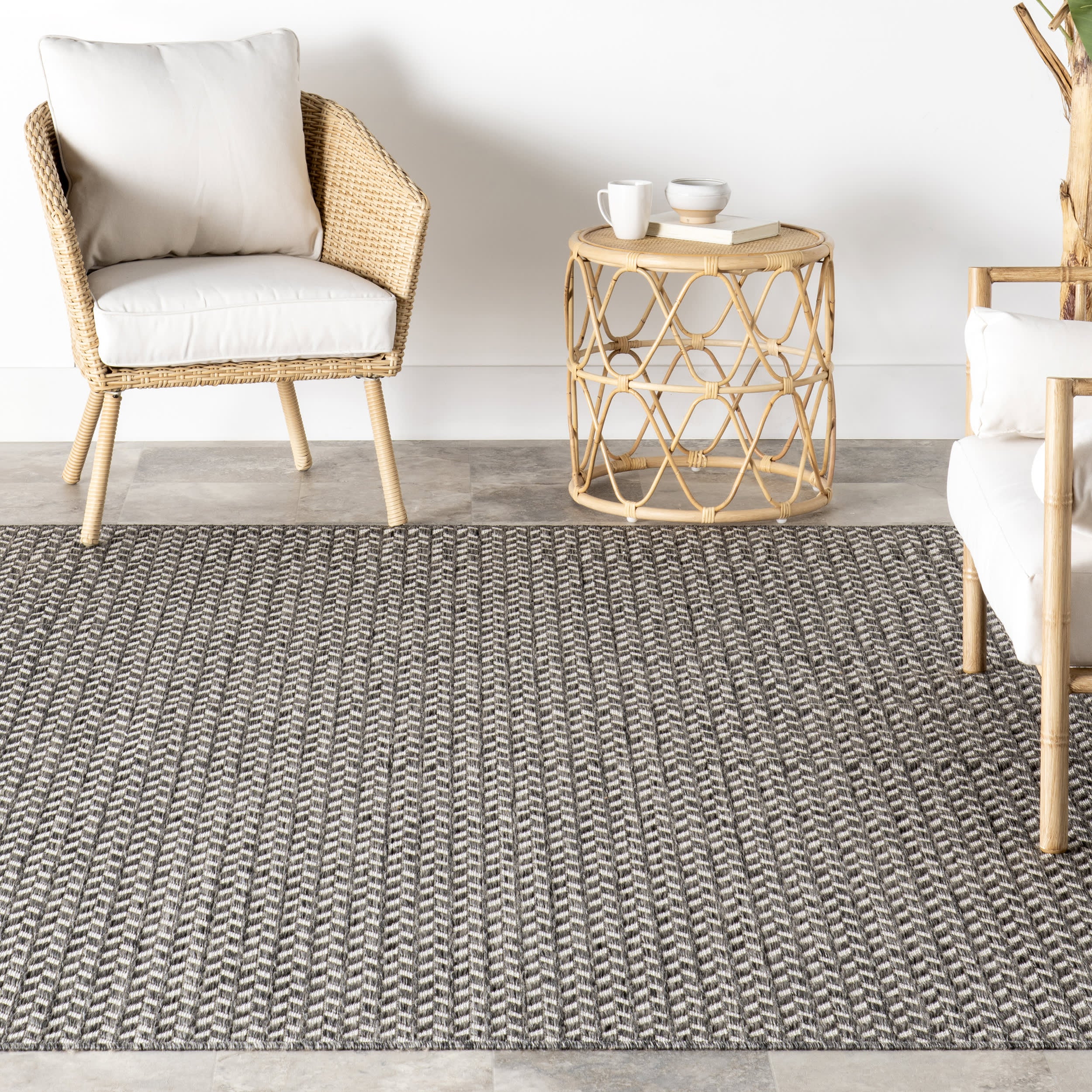 Taraji Herringbone Indoor/Outdoor Rug | Light Grey - Image 5