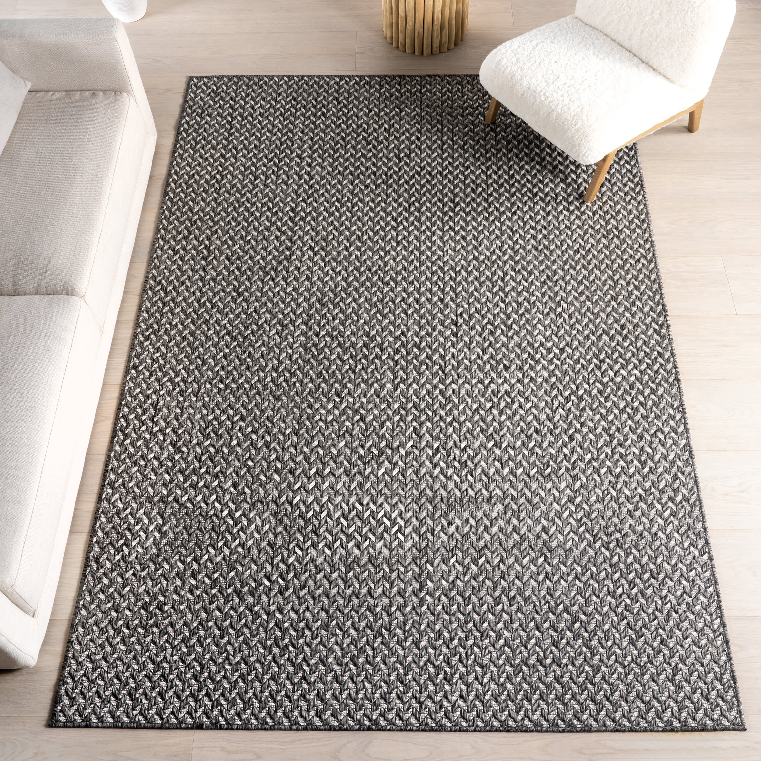 Taraji Herringbone Indoor/Outdoor Rug | Light Grey - Image 9