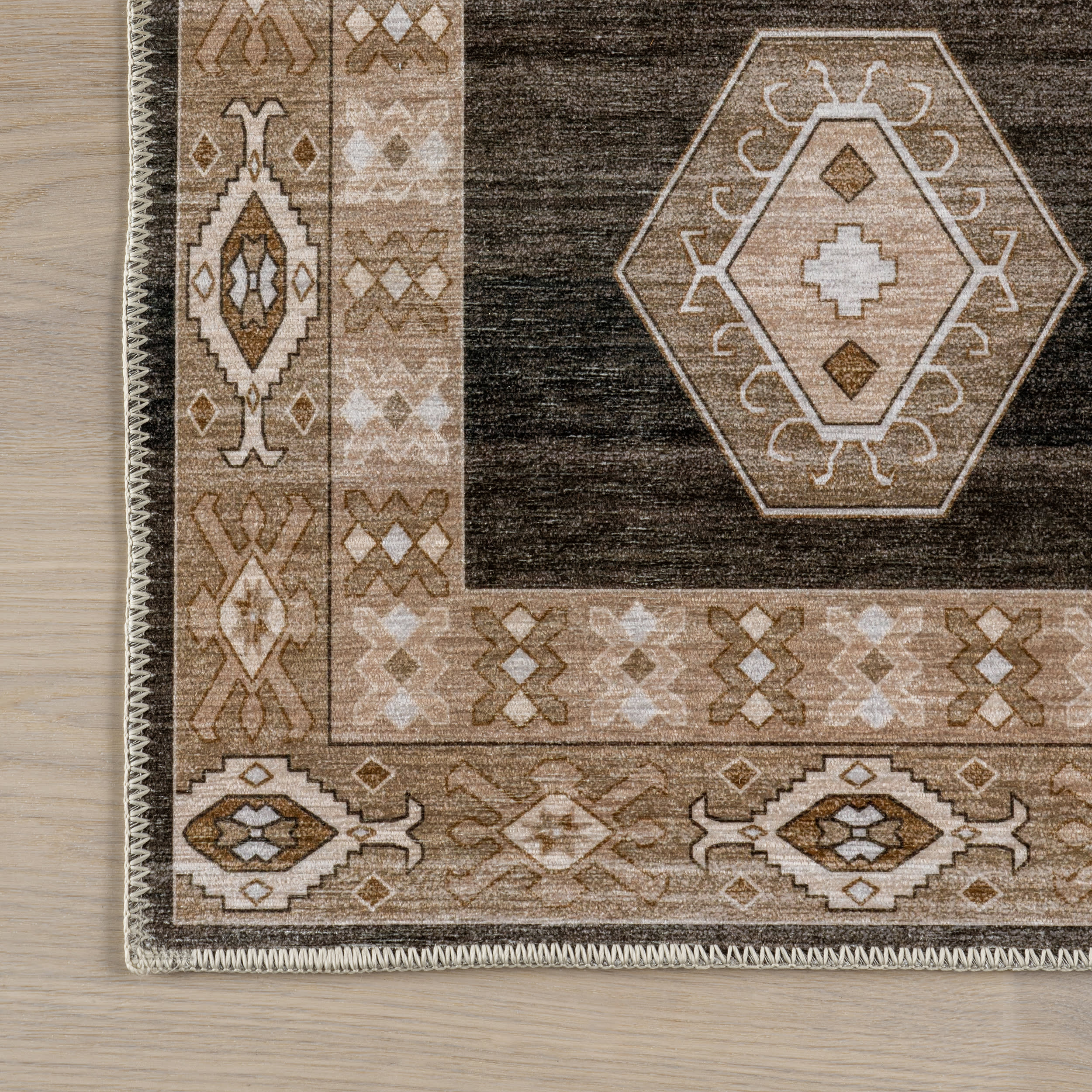Taro Medallion Spill Proof Washable Rug | Dark Brown - Image 4