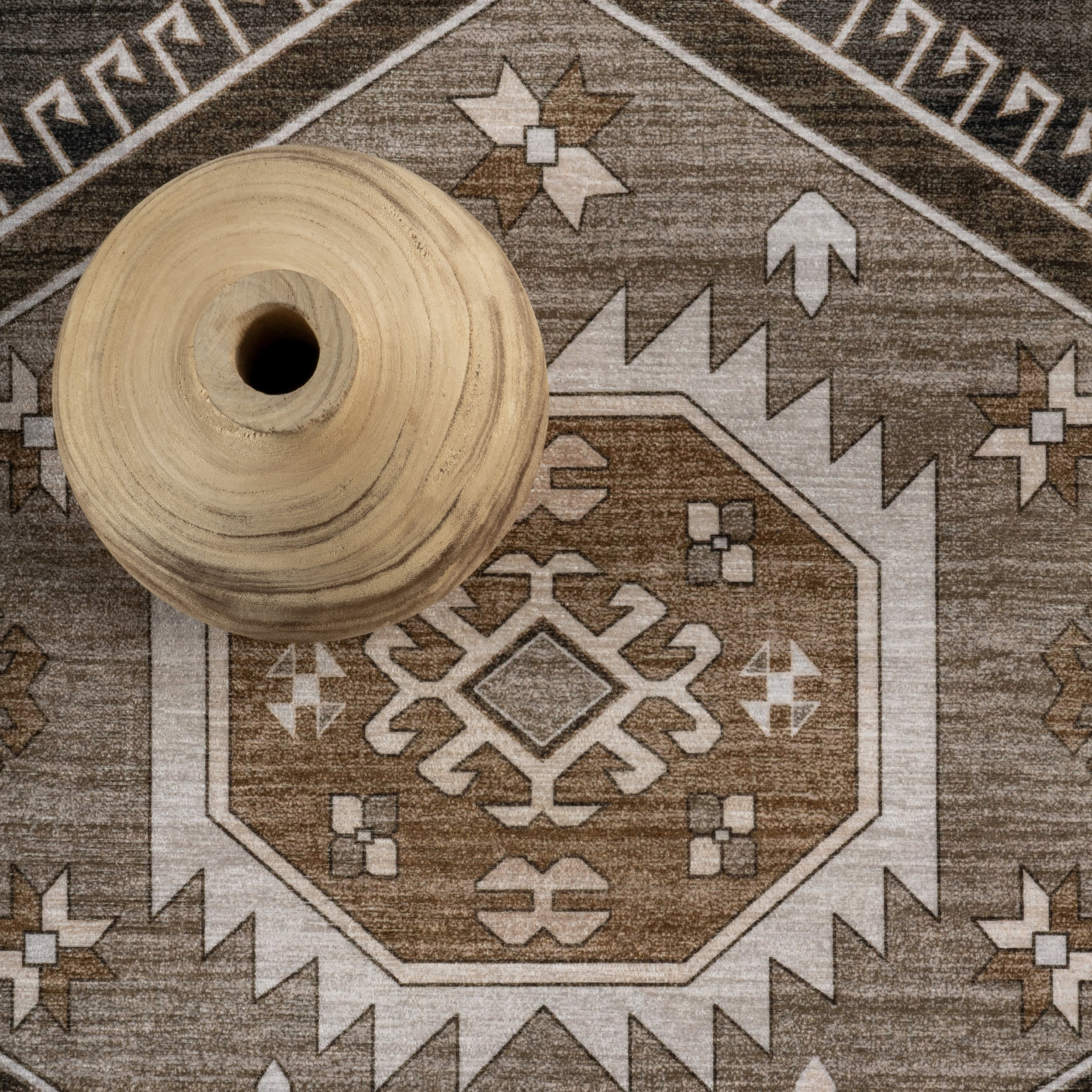 Taro Medallion Spill Proof Washable Rug | Dark Brown - Image 8
