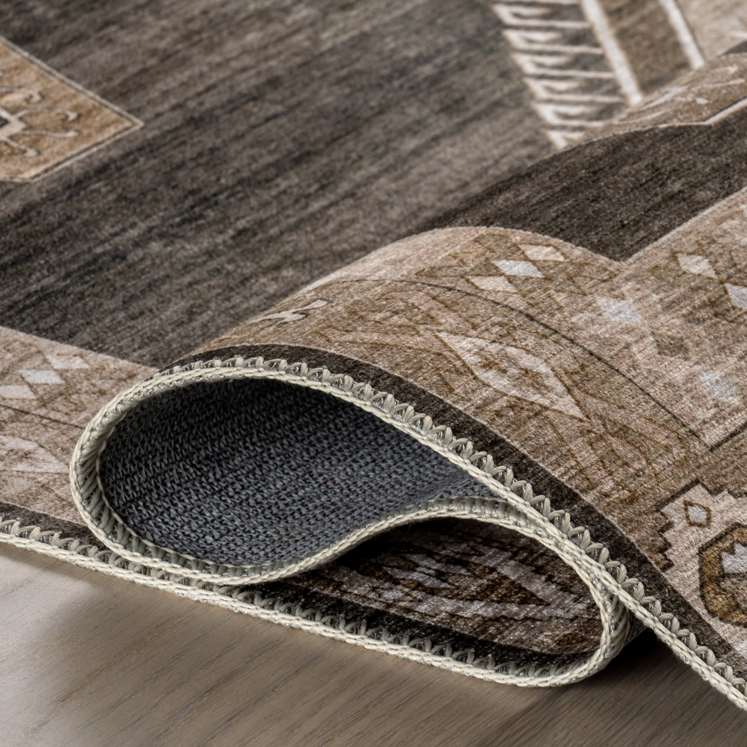 Taro Medallion Spill Proof Washable Rug | Dark Brown - Image 9