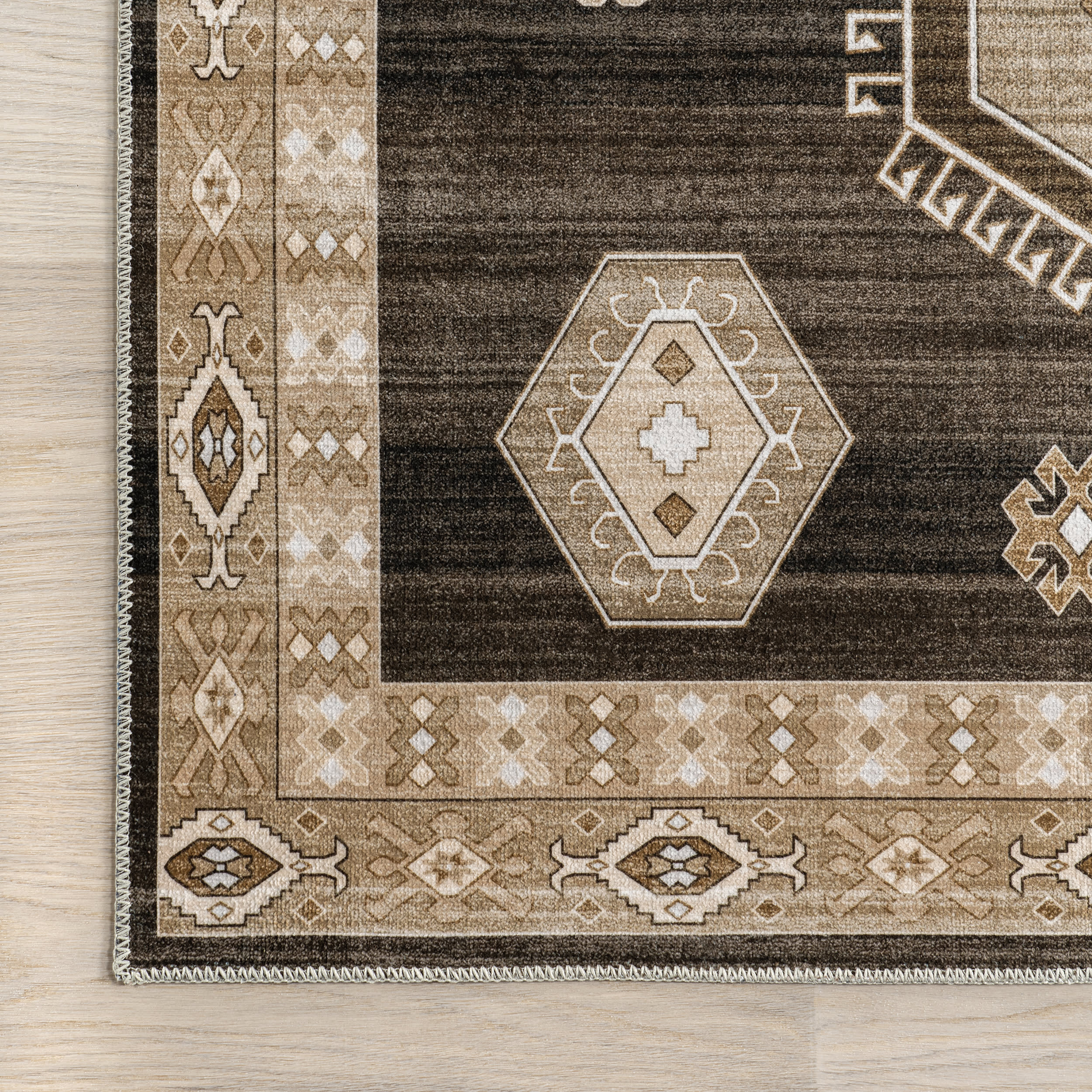 Taro Medallion Washable Rug | Dark Brown - Image 3
