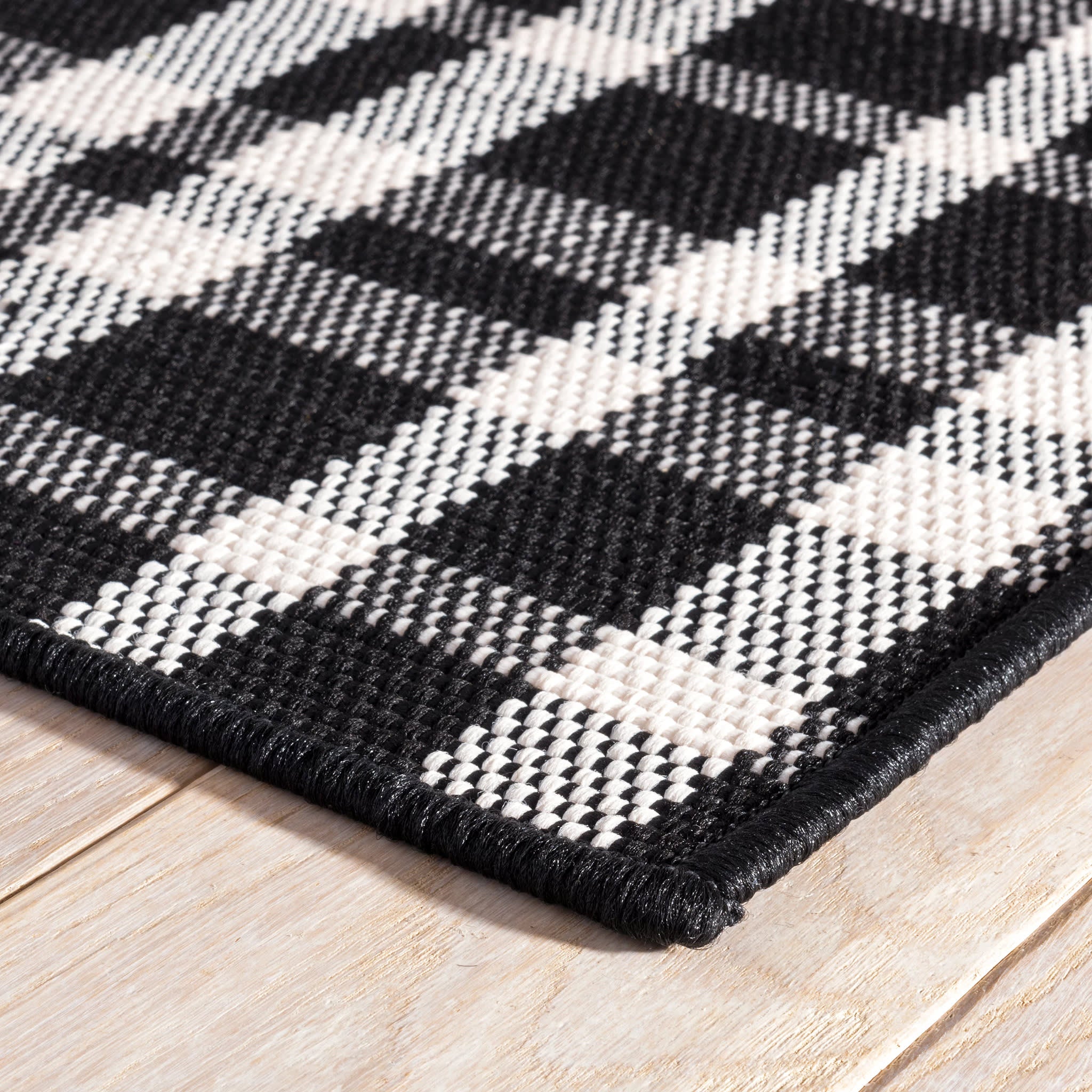 Tattersall Handwoven Indoor/Outdoor Custom Rug | Black - Image 5