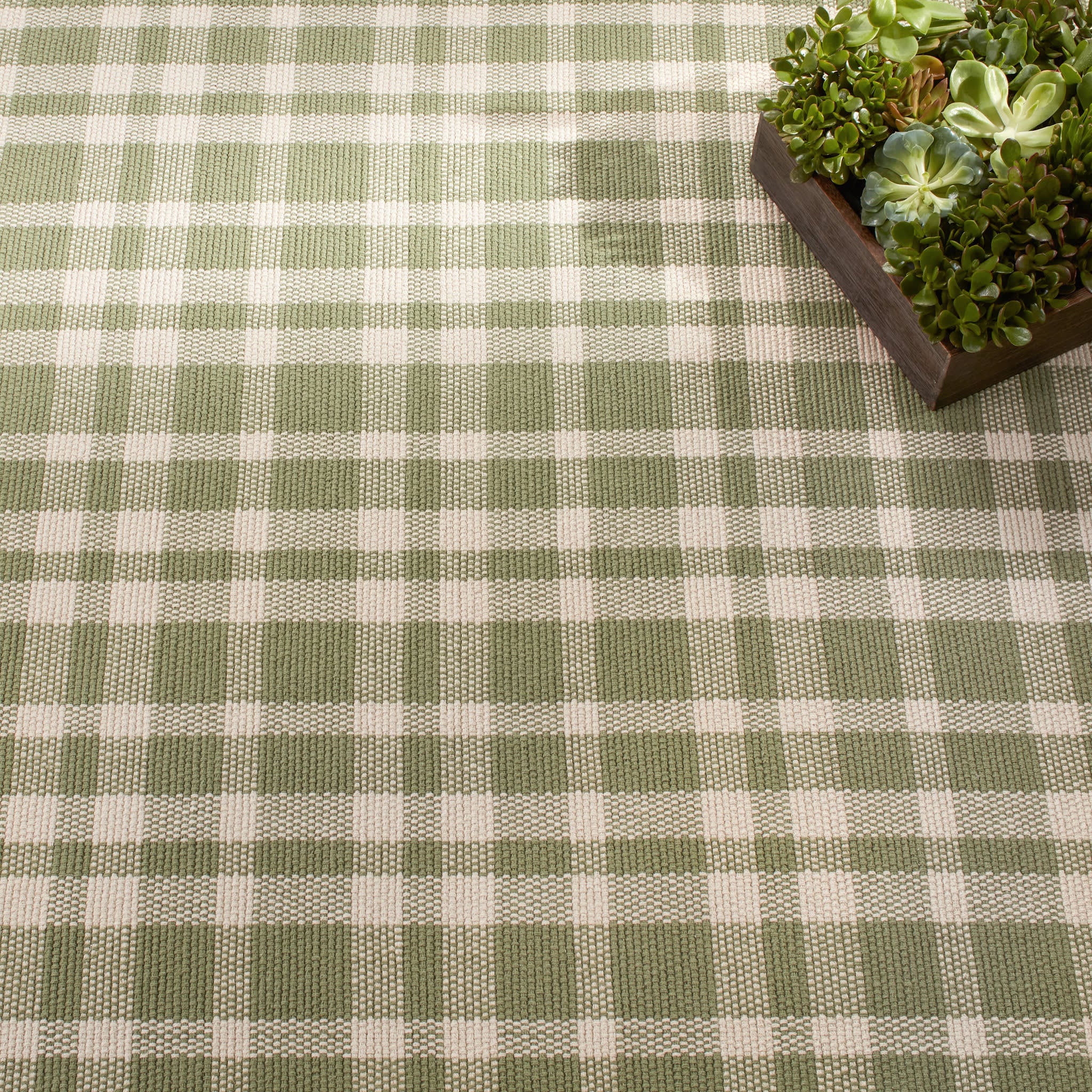 Tattersall Handwoven Cotton Rug | Sage - Image 2