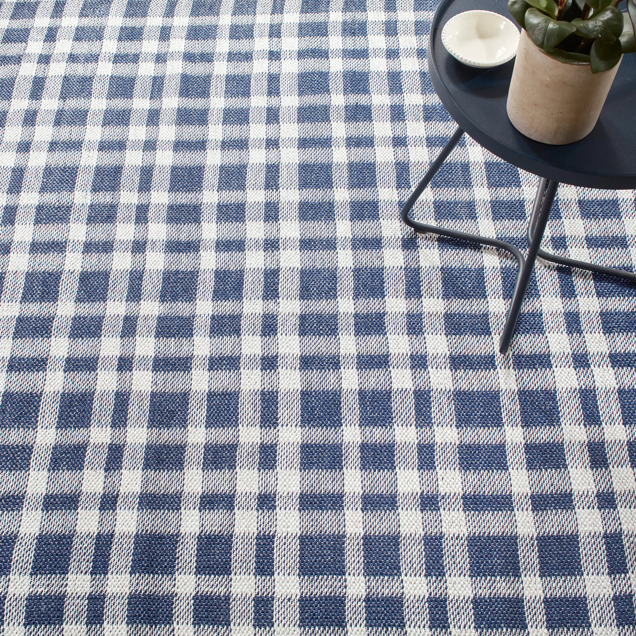 Tattersall Handwoven Indoor/Outdoor Rug | Navy - Image 3