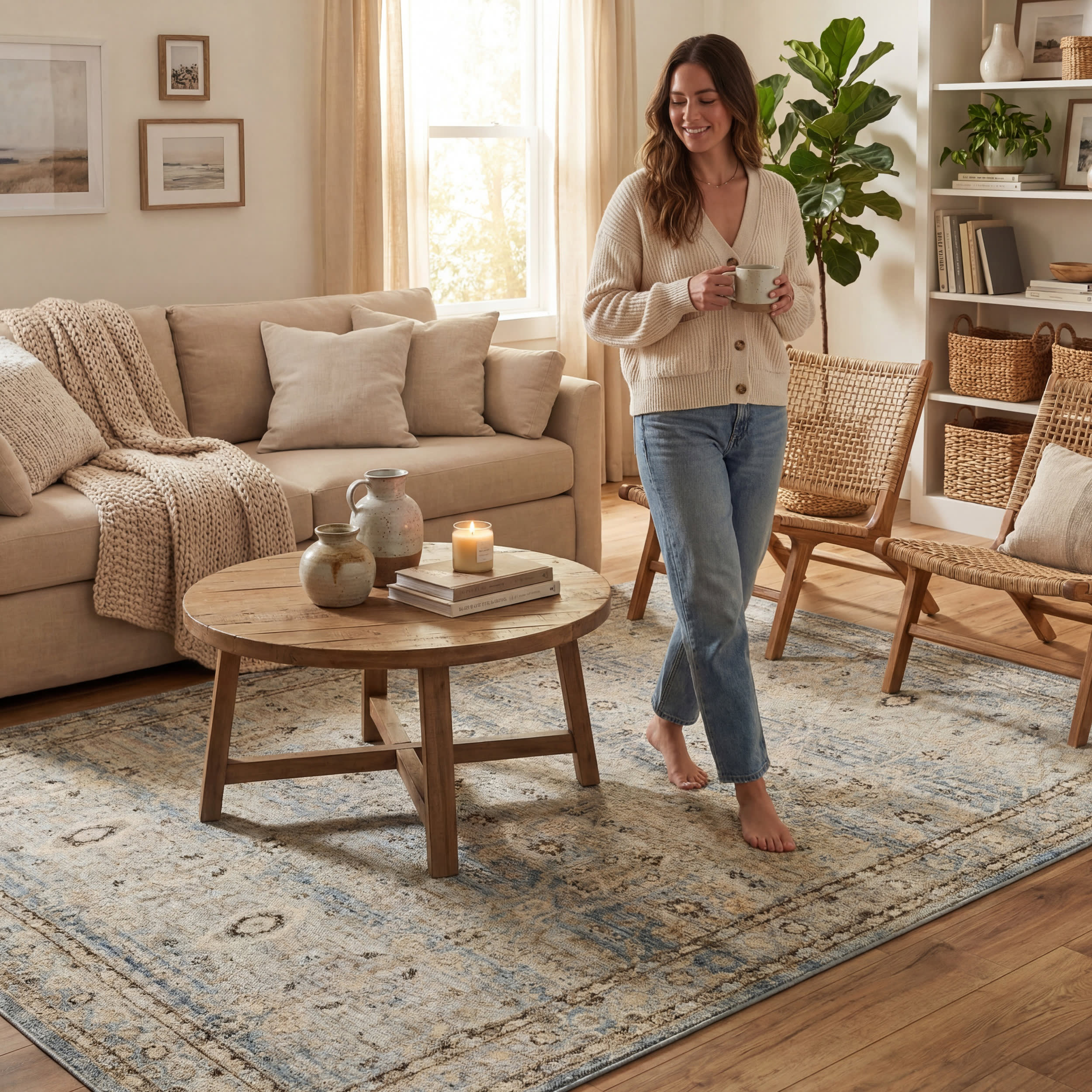 Tavara Traditional Bordered Washable Rug | Blue - Image 9
