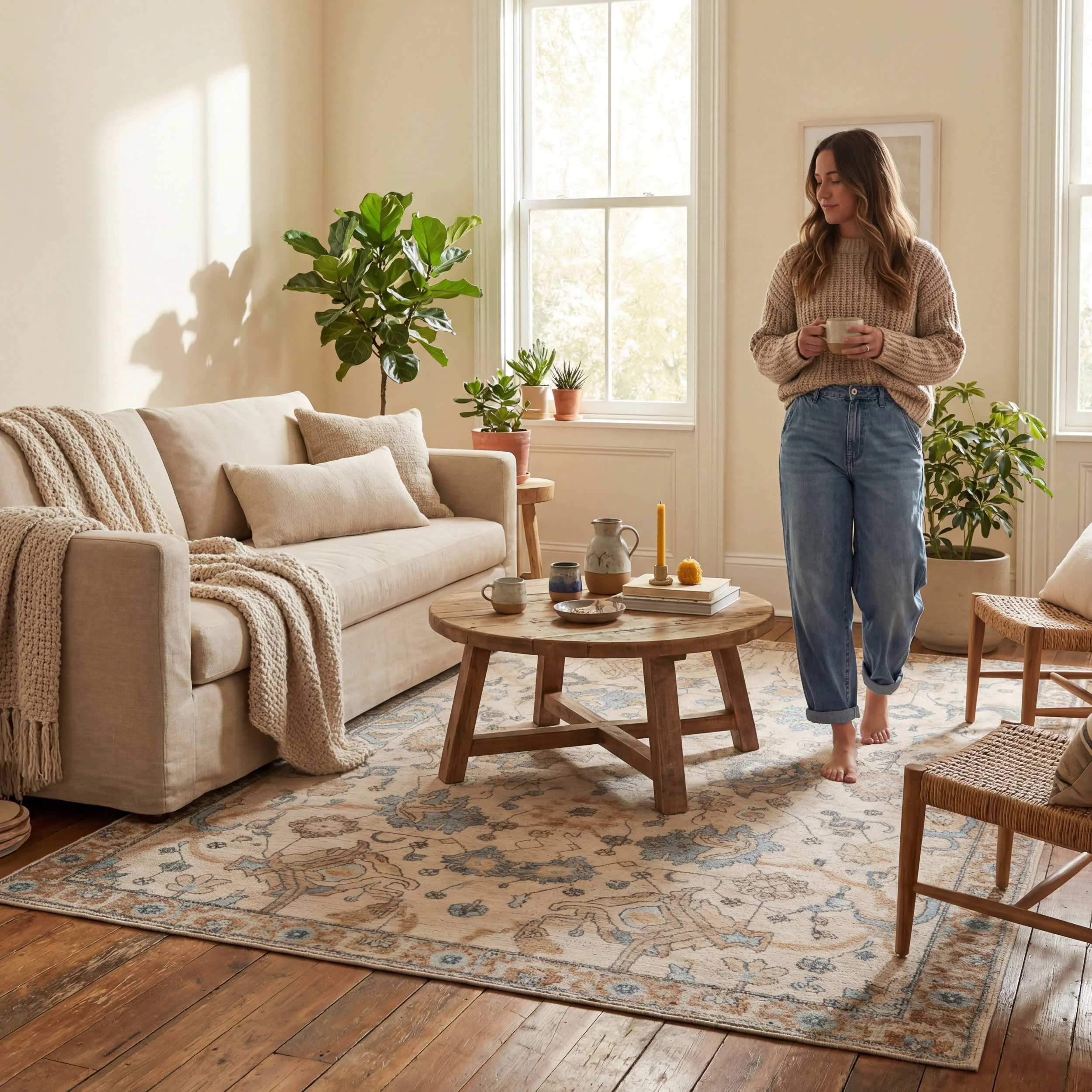 Tavi Hand Tufted Wool-Blend Rug | Ivory - Image 9