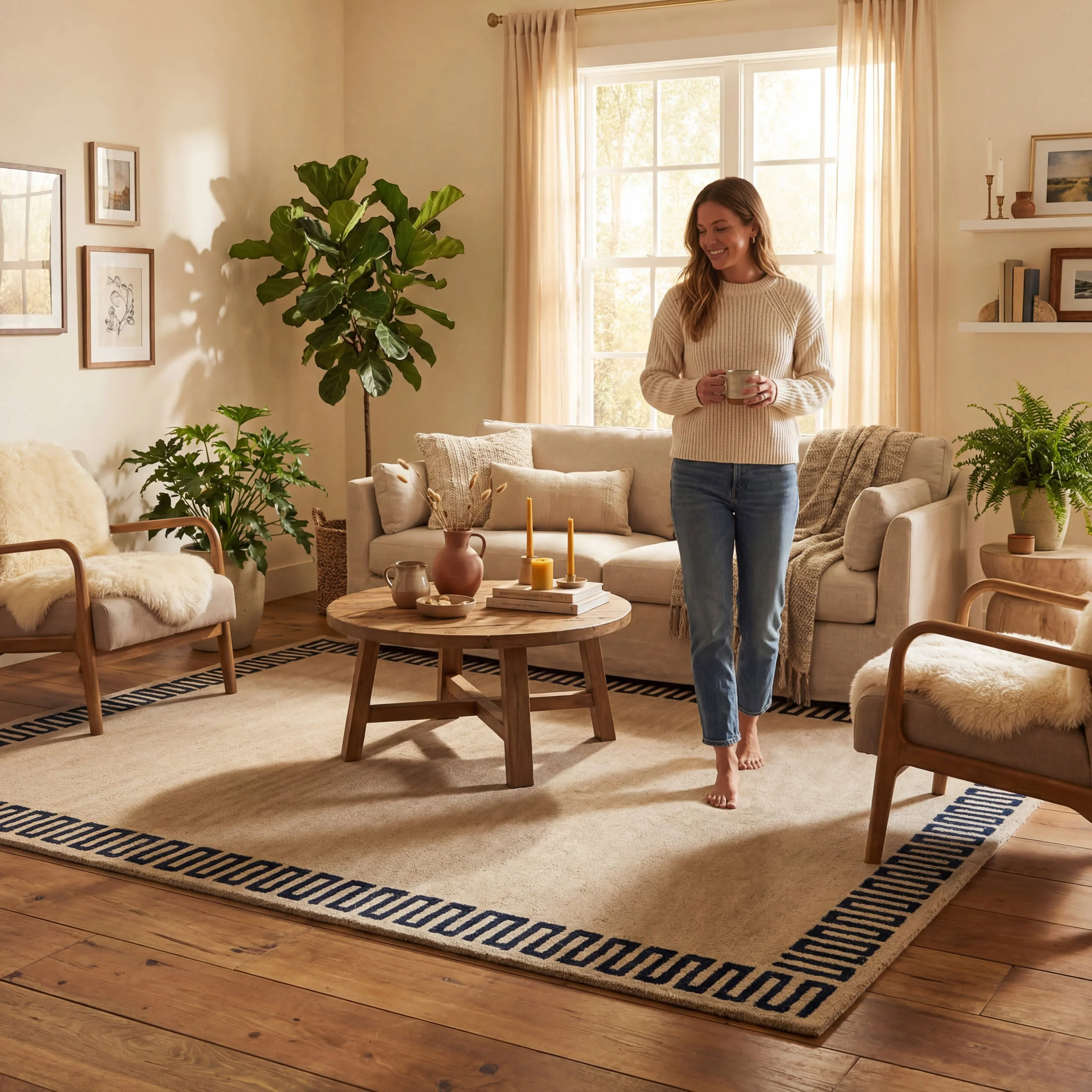 Taya Modern Bordered Rug | Beige - Image 9