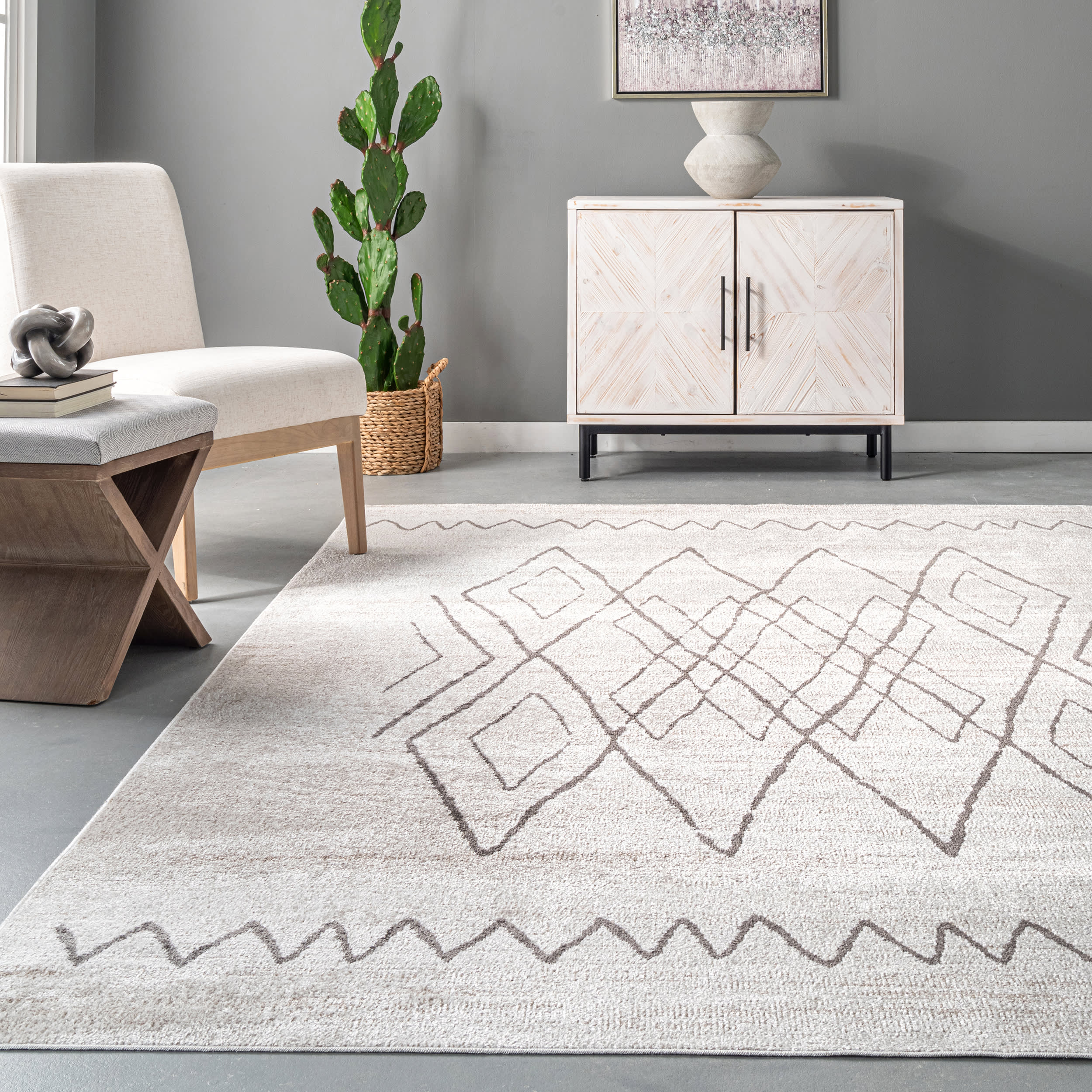 Teagan Washable Zig Zag Rug | Beige - Image 4