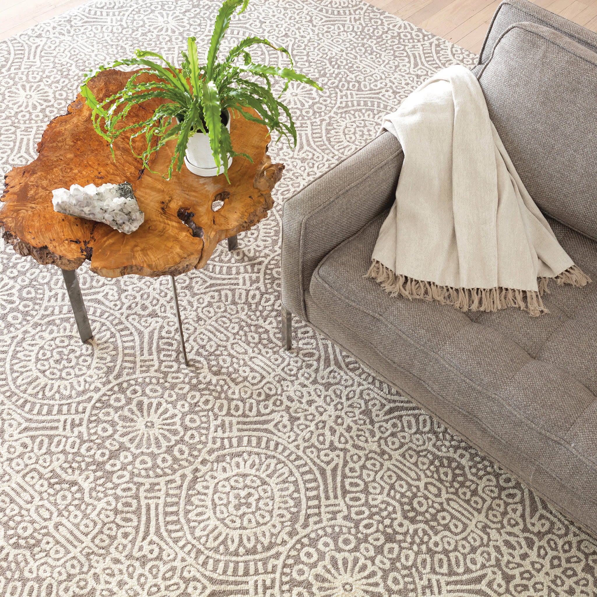 Temple Hand Micro Hooked Wool Rug | Taupe - Image 5