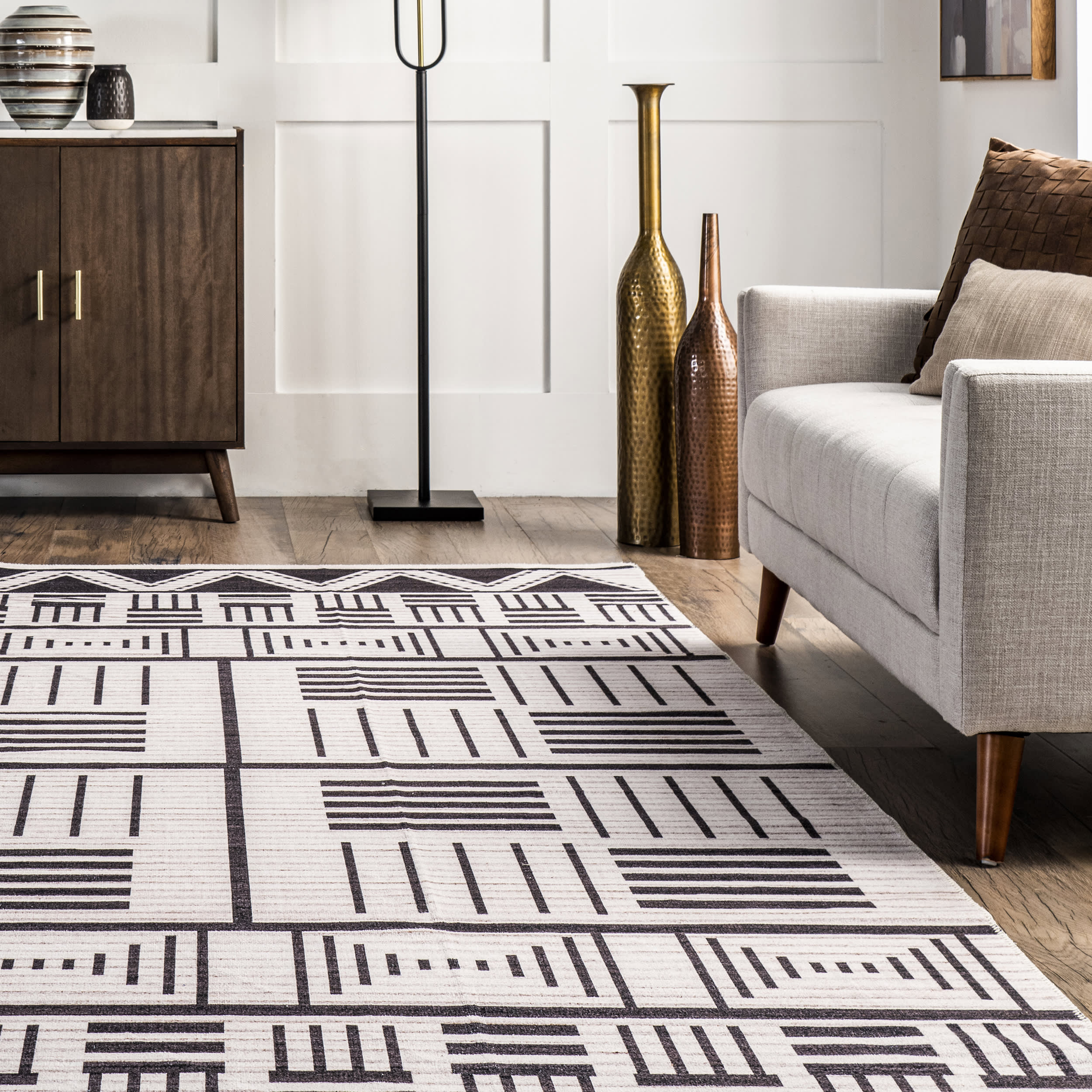 Teresa Washable Banded Rug | Charcoal - Image 4