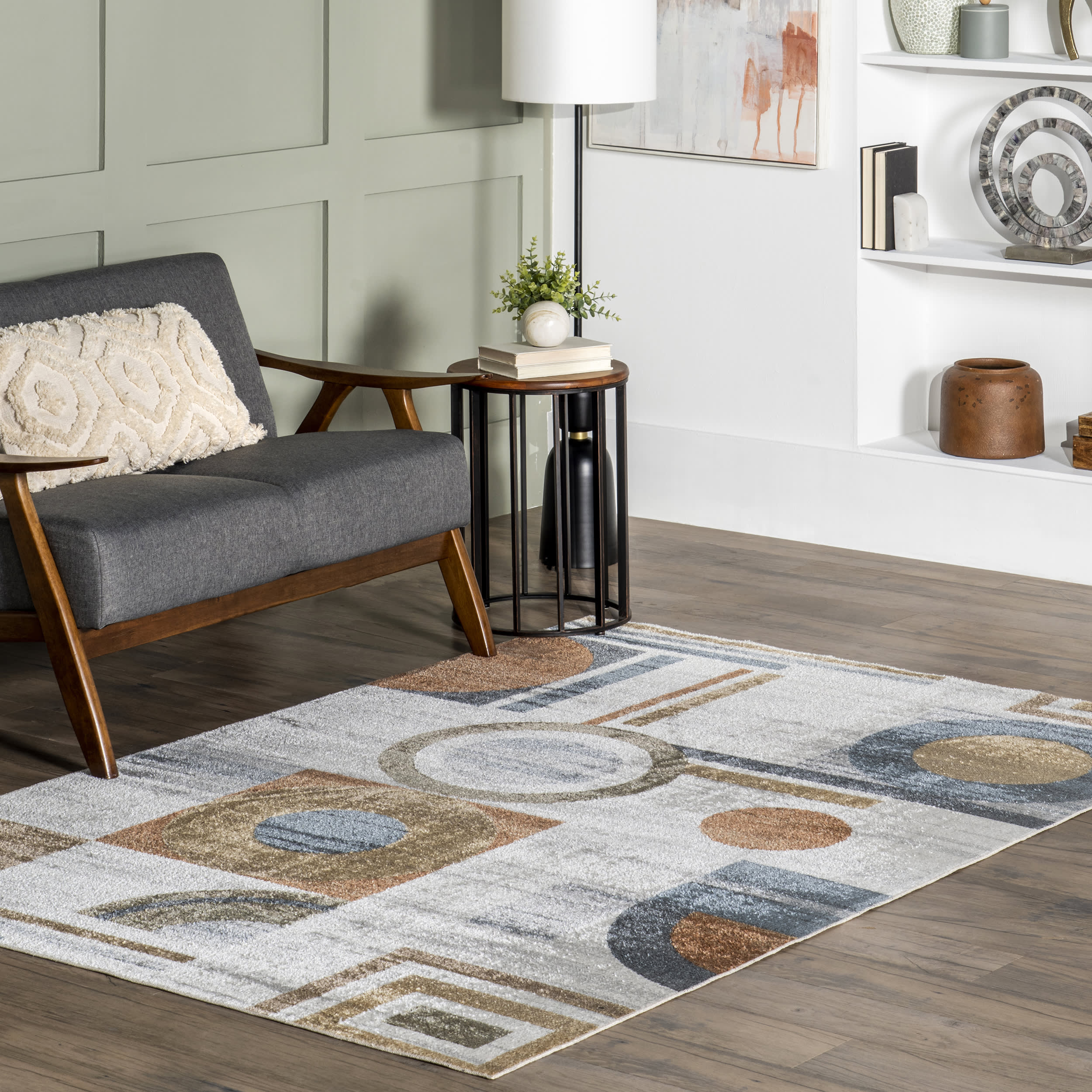 Terra Retro Geometric Washable Rug | Beige - Image 2