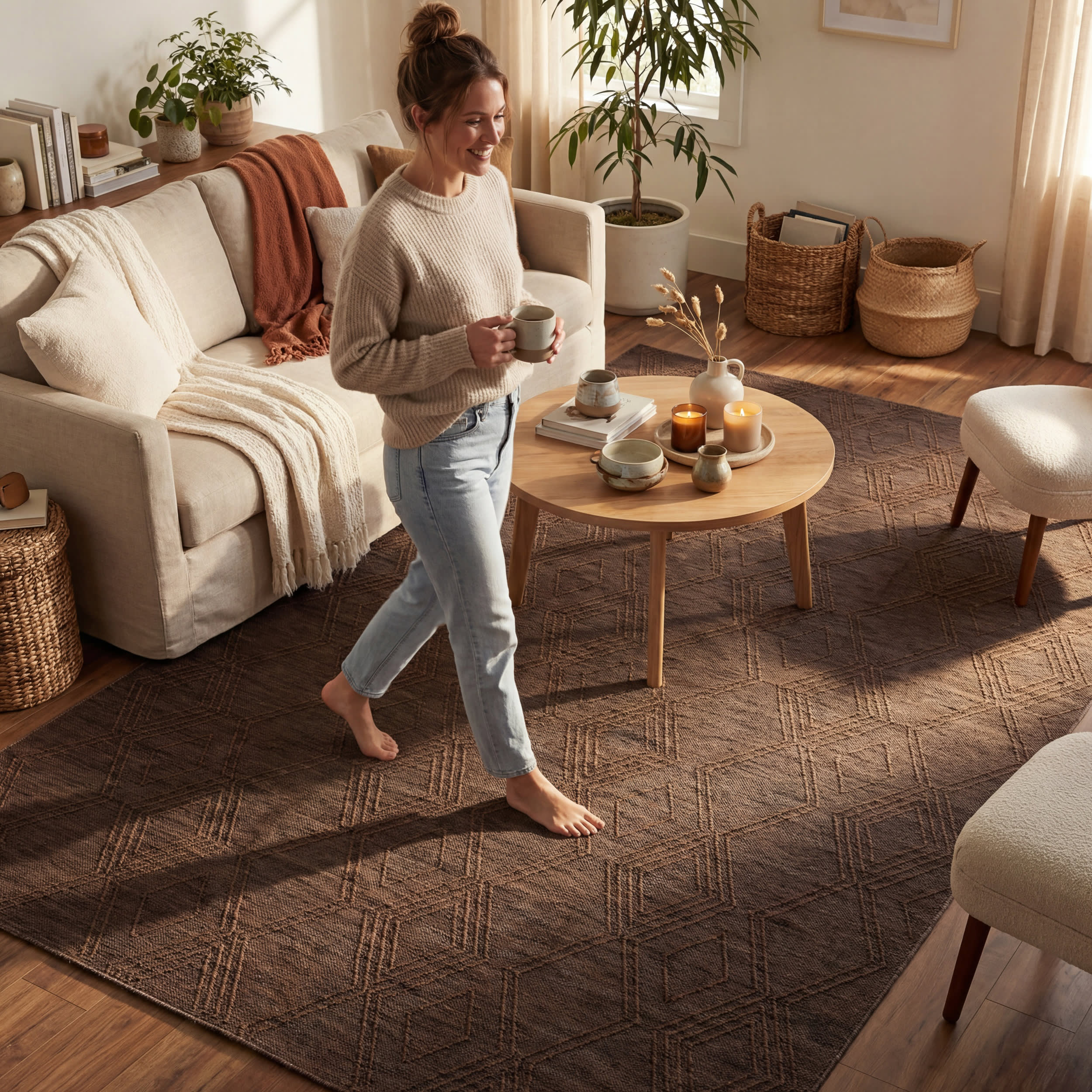 Tesnia Modern Solid Indoor/Outdoor Rug | Brown - Image 9